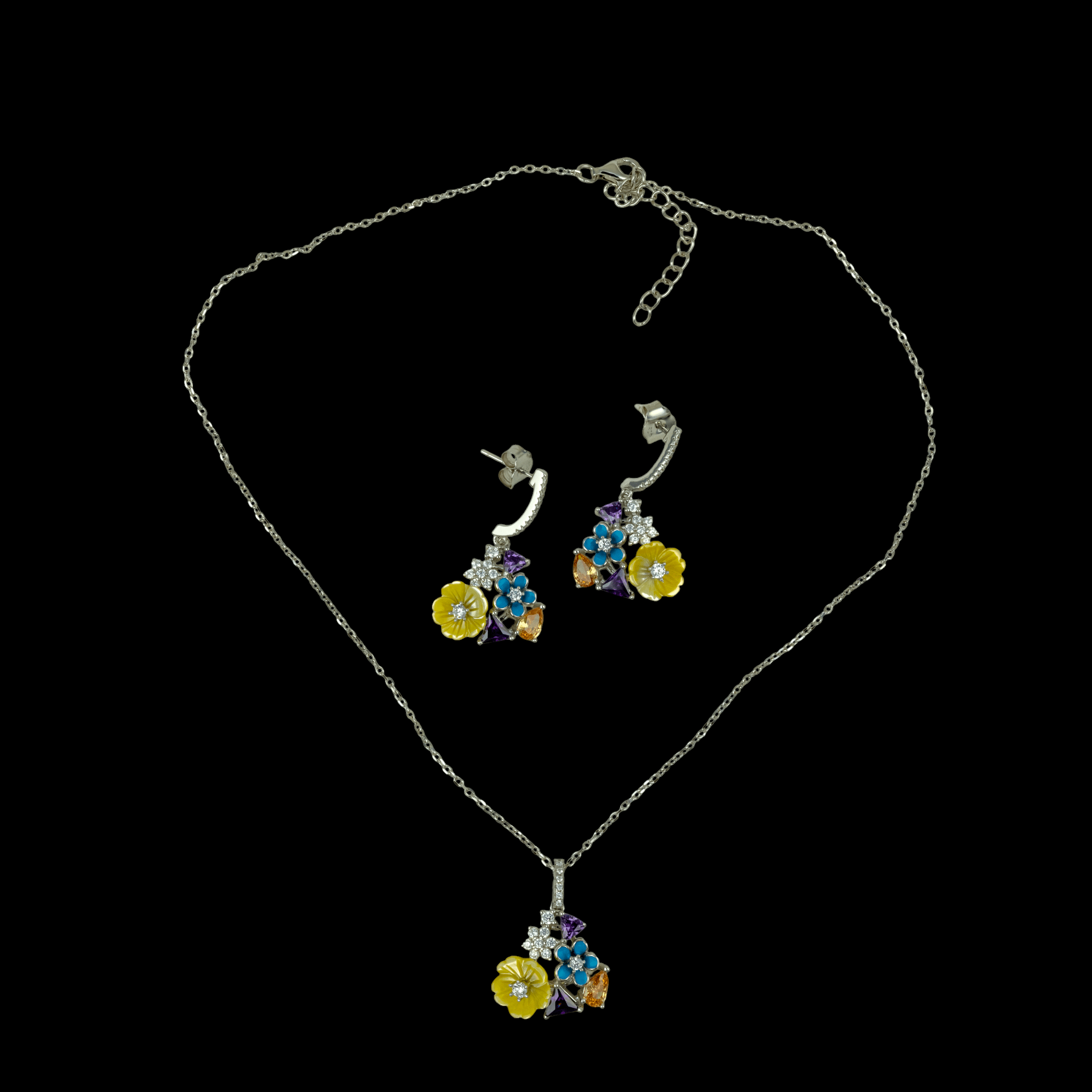 925 Silver Buttercup and Crystal Floral Cluster Set - Miraura Jewels