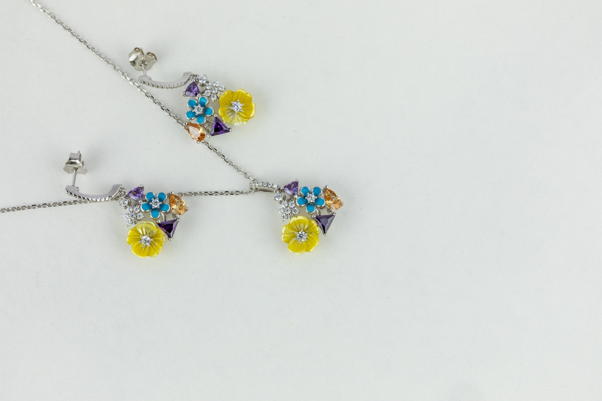 925 Silver Buttercup and Crystal Floral Cluster Set - Miraura Jewels