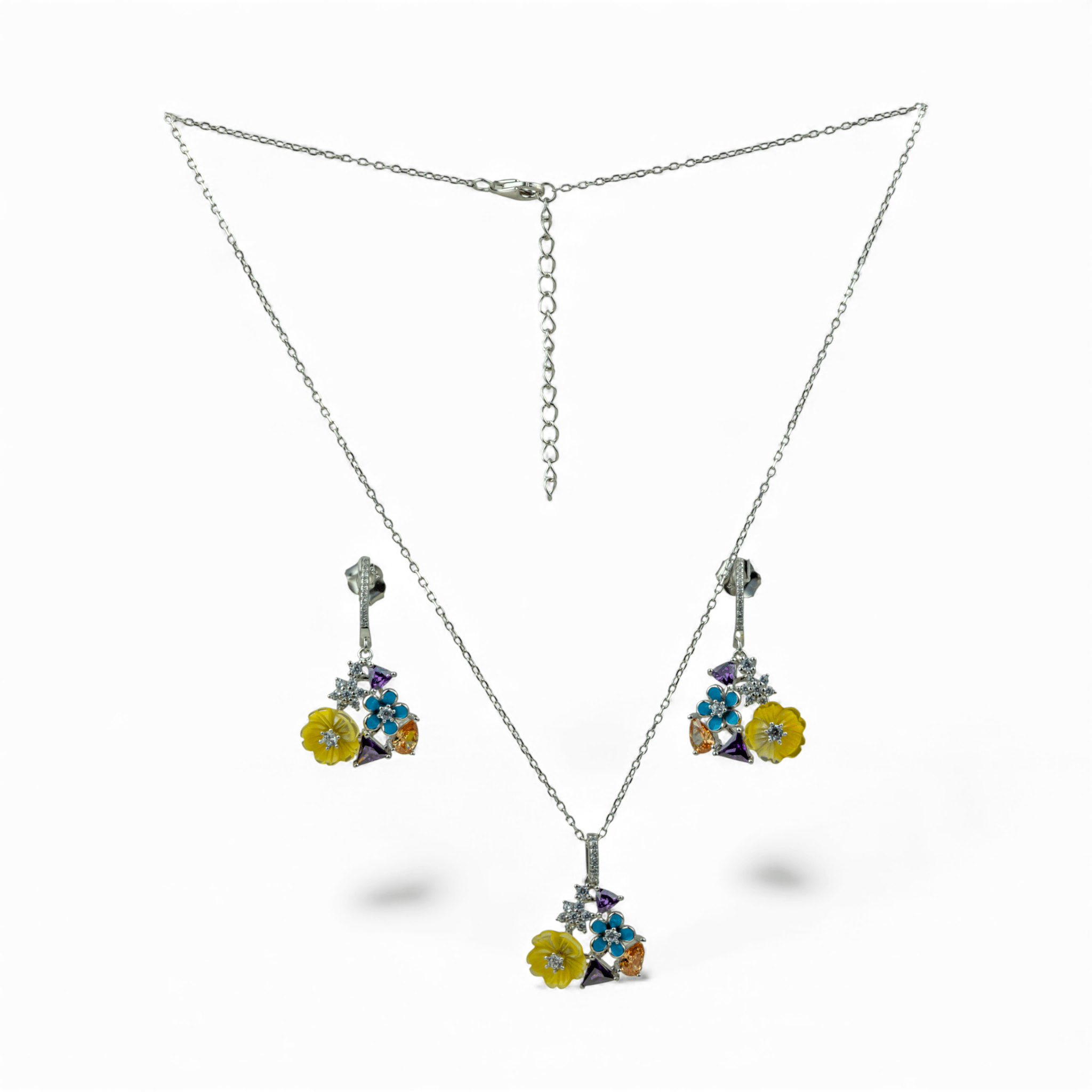 925 Silver Buttercup and Crystal Floral Cluster Set - Miraura Jewels