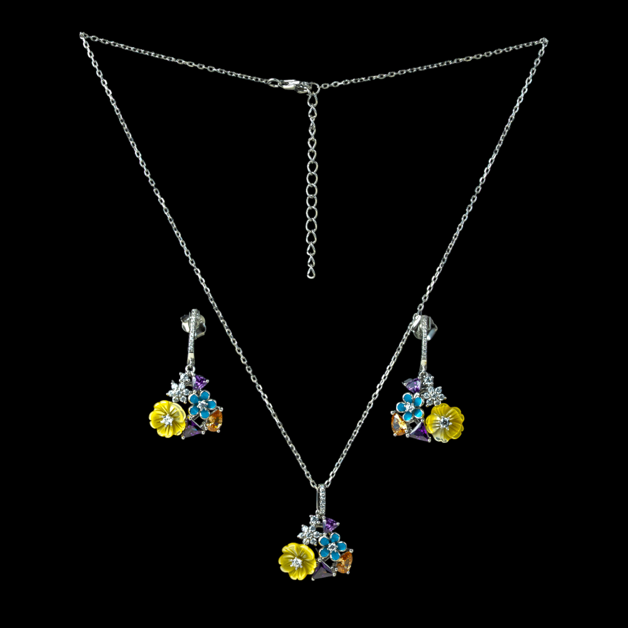 925 Silver Buttercup and Crystal Floral Cluster Set - Miraura Jewels
