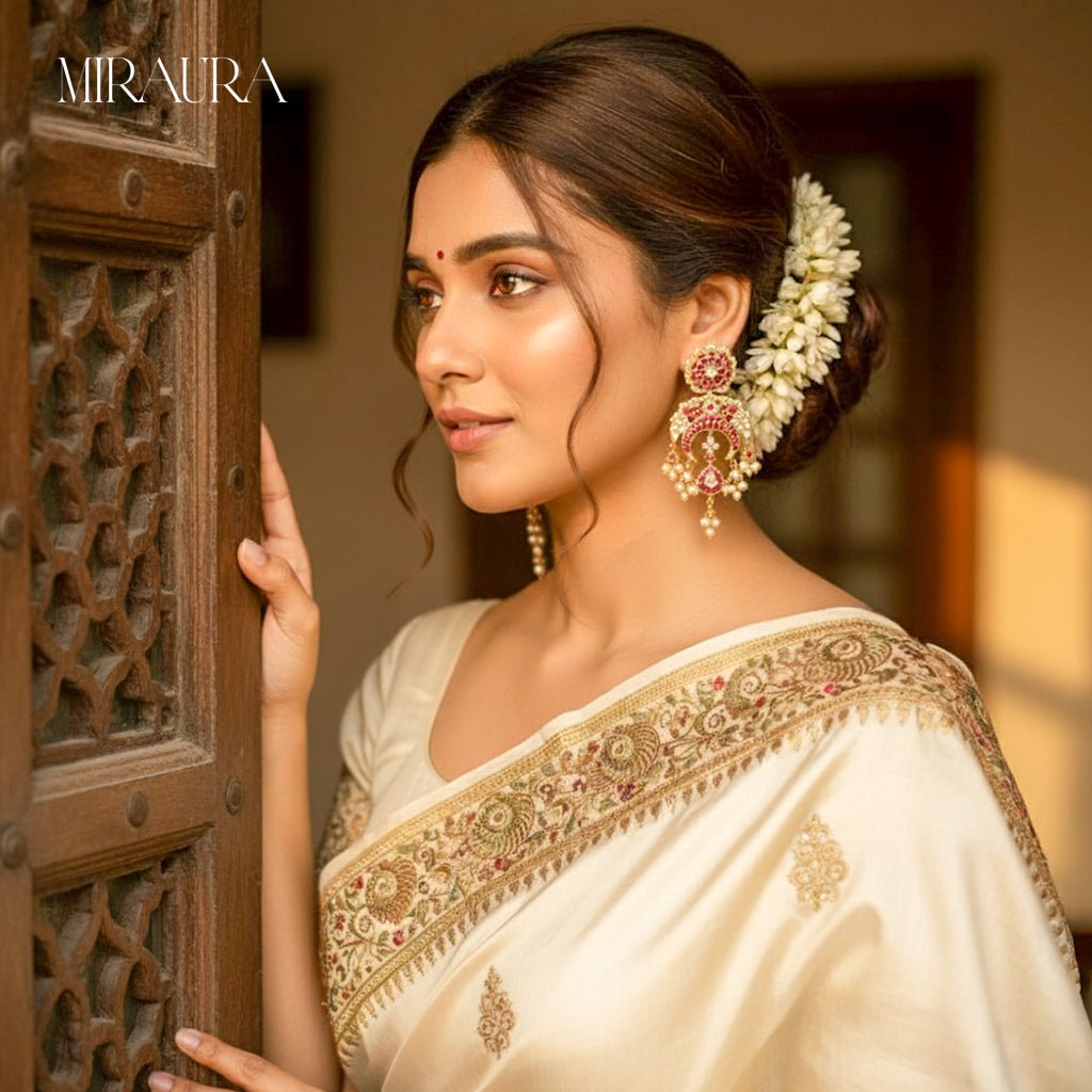 925 Silver Kundan Regal Red Chandbali Earrings - Miraura Jewels