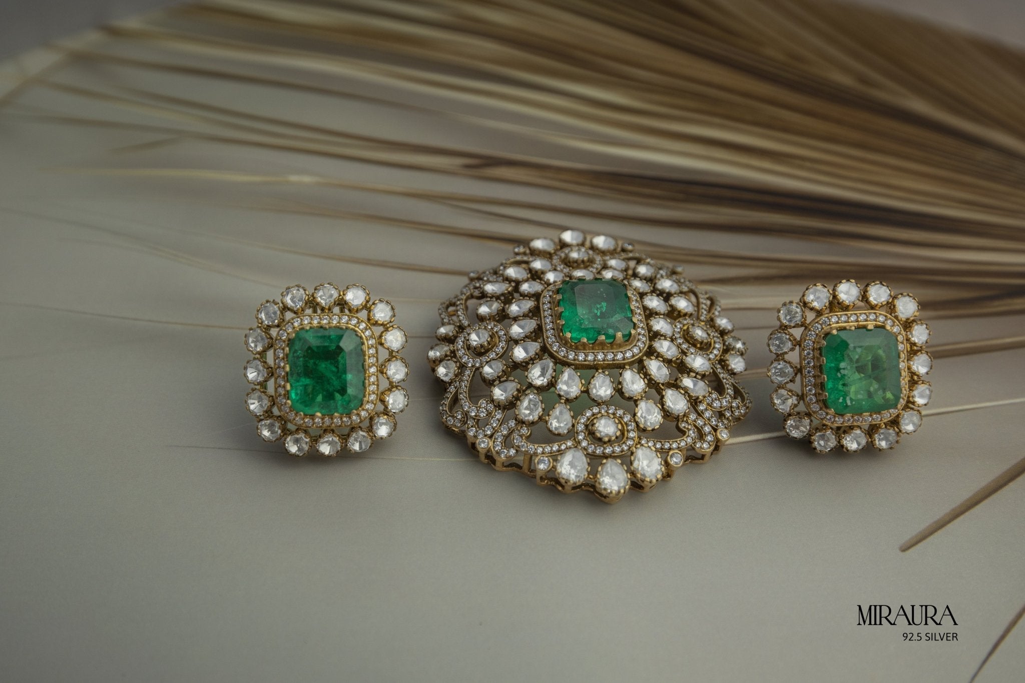 925 Silver Moissanite Emerald Green Pendant Set - Miraura Jewels