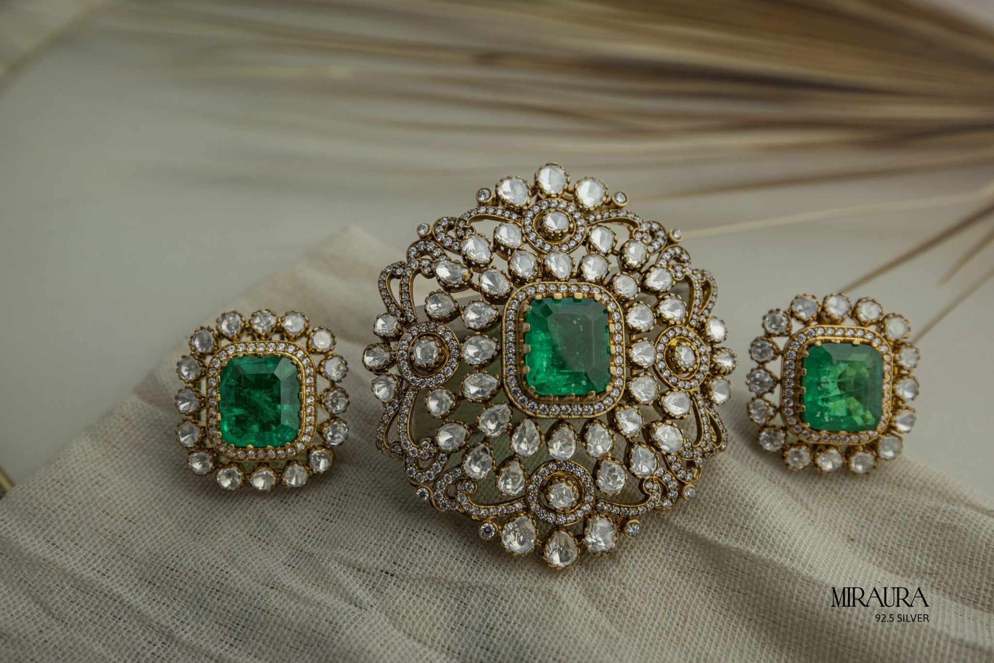 925 Silver Moissanite Emerald Green Pendant Set - Miraura Jewels