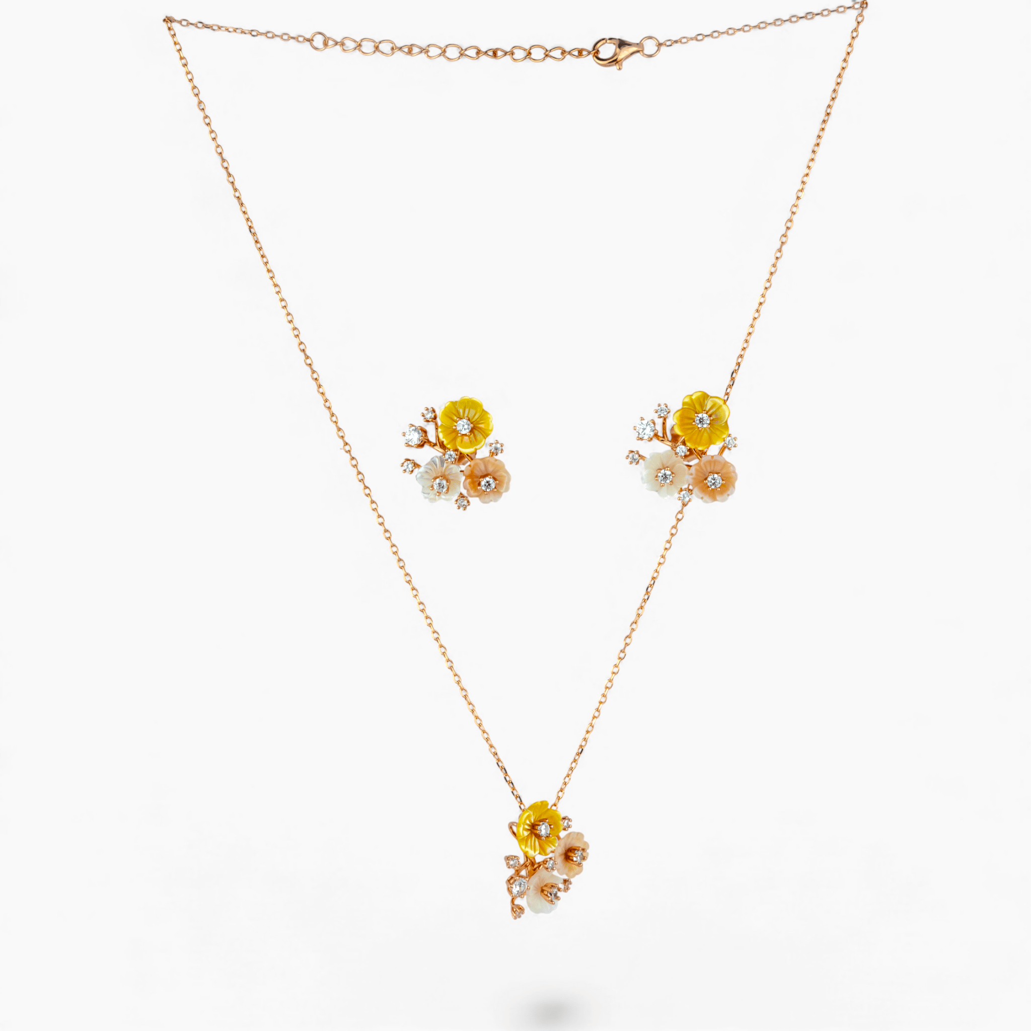 925 Silver Two - Tone Shell Flower Pendant Set - Miraura Jewels