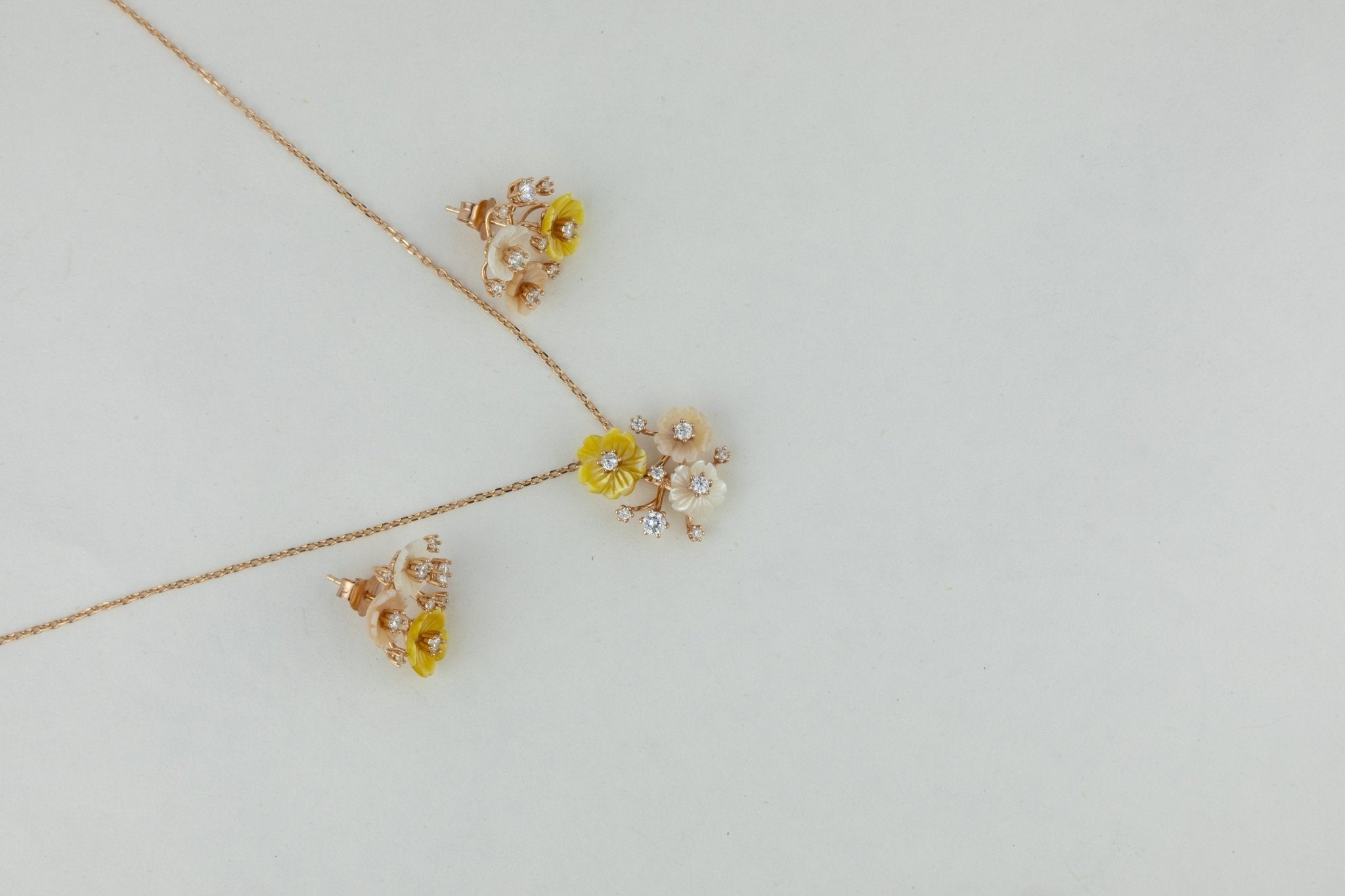 925 Silver Two - Tone Shell Flower Pendant Set - Miraura Jewels