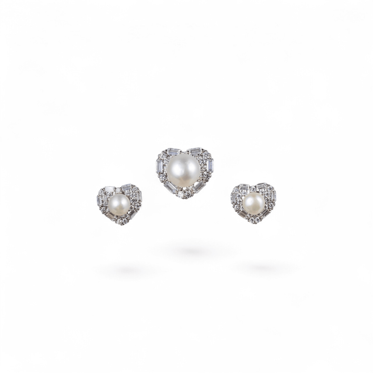 Heart Pearl & Zircon Pendant Stud Set - Miraura Jewels