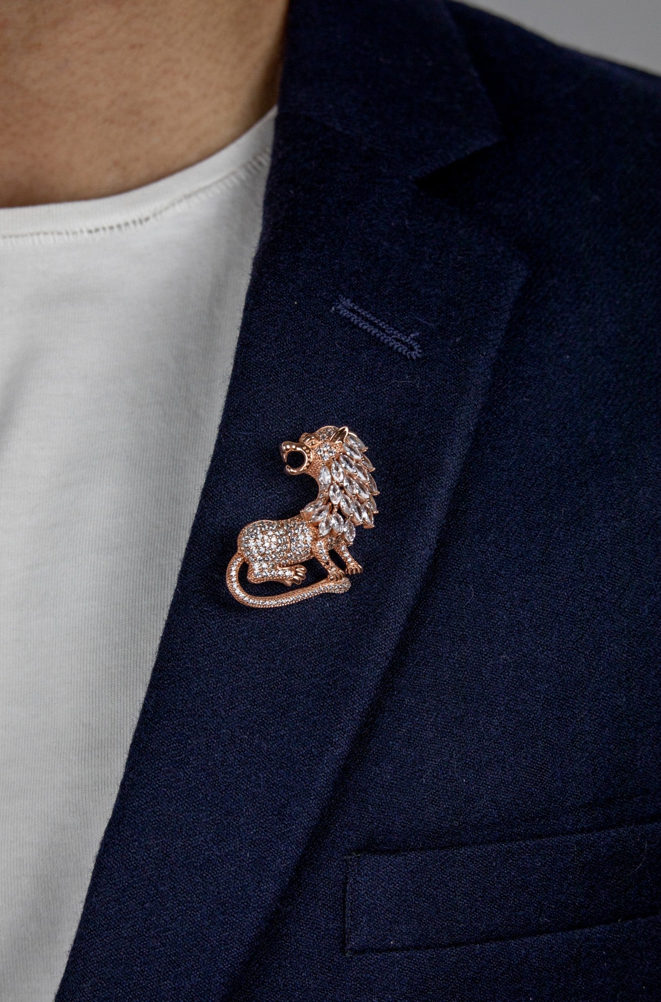 Rose Gold Lion Zircon Encrusted Brooch - Miraura Jewels