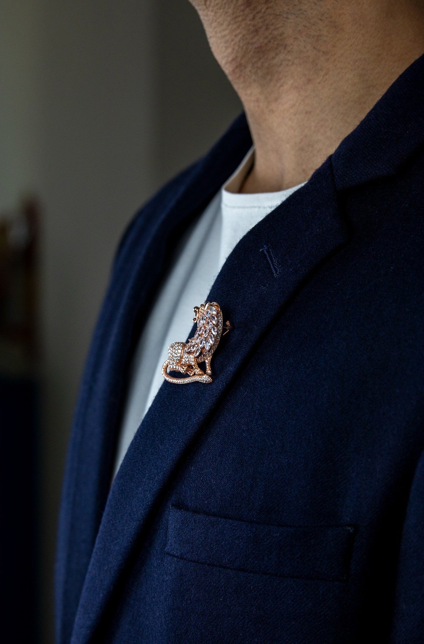 Rose Gold Lion Zircon Encrusted Brooch - Miraura Jewels
