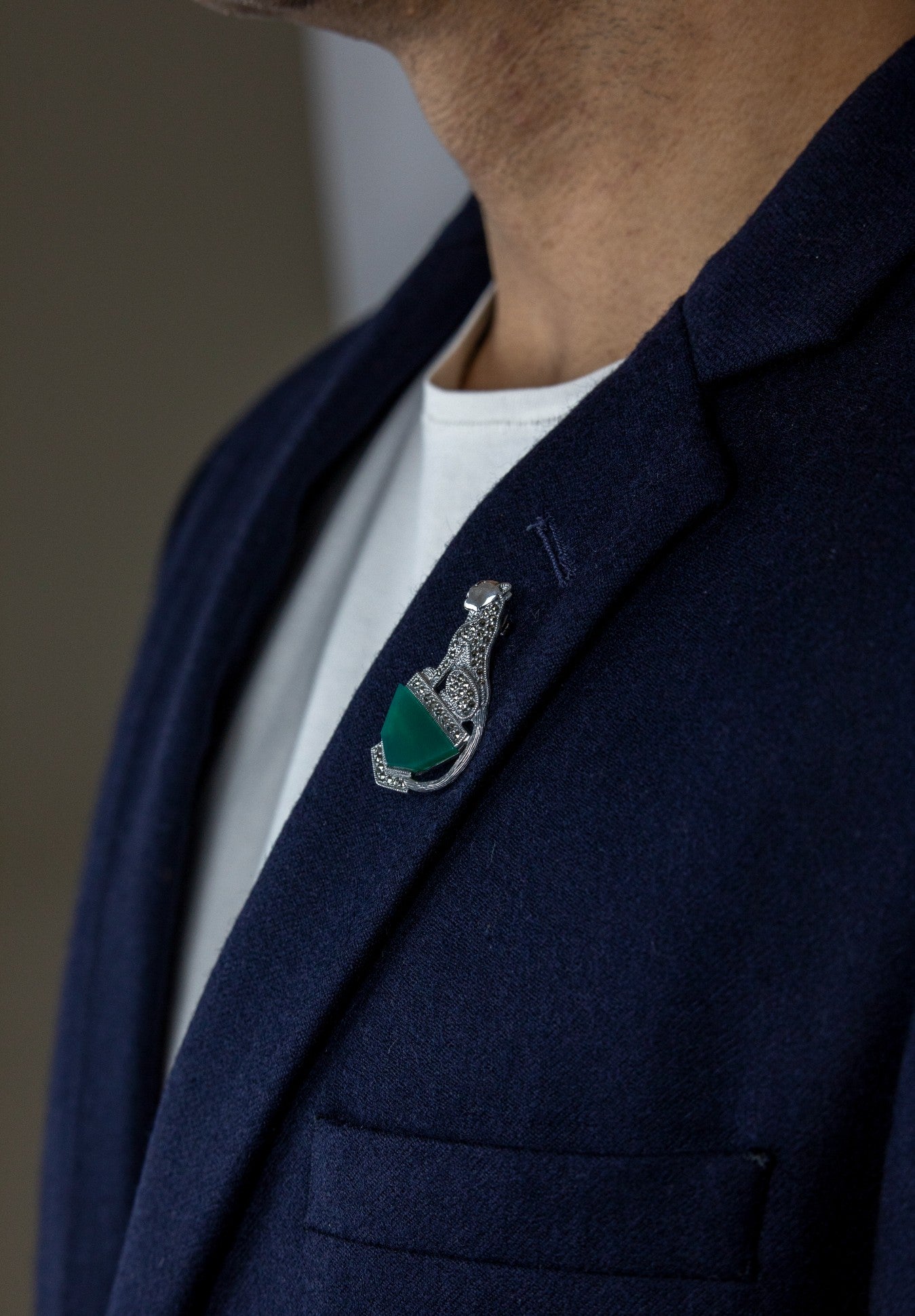 Zircon Panther & Green Stone Silver Brooch - Miraura Jewels