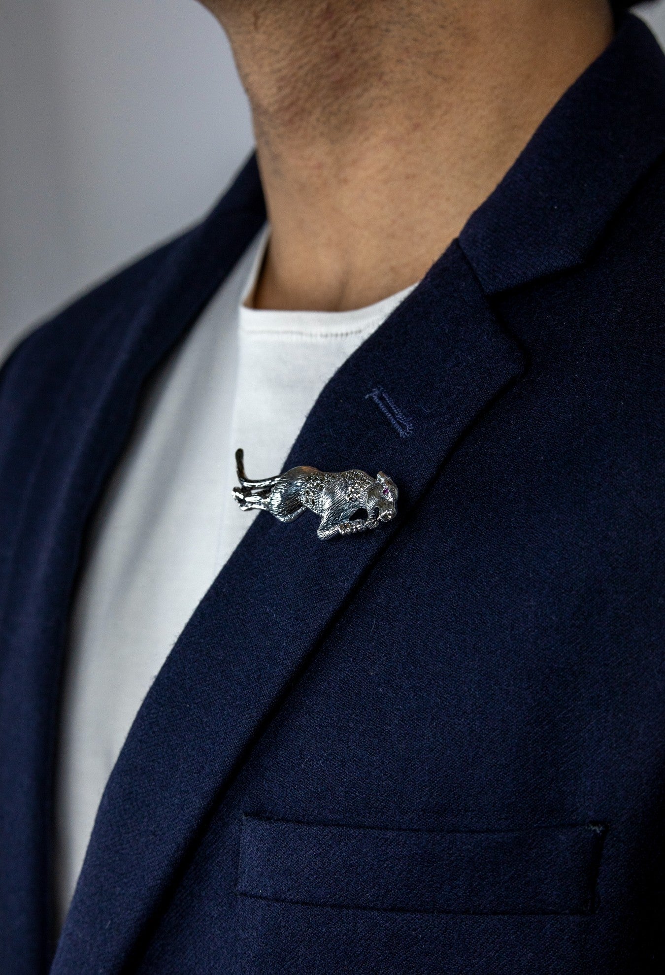 Oxidized Silver Crouching Panther Brooch - Miraura Jewels