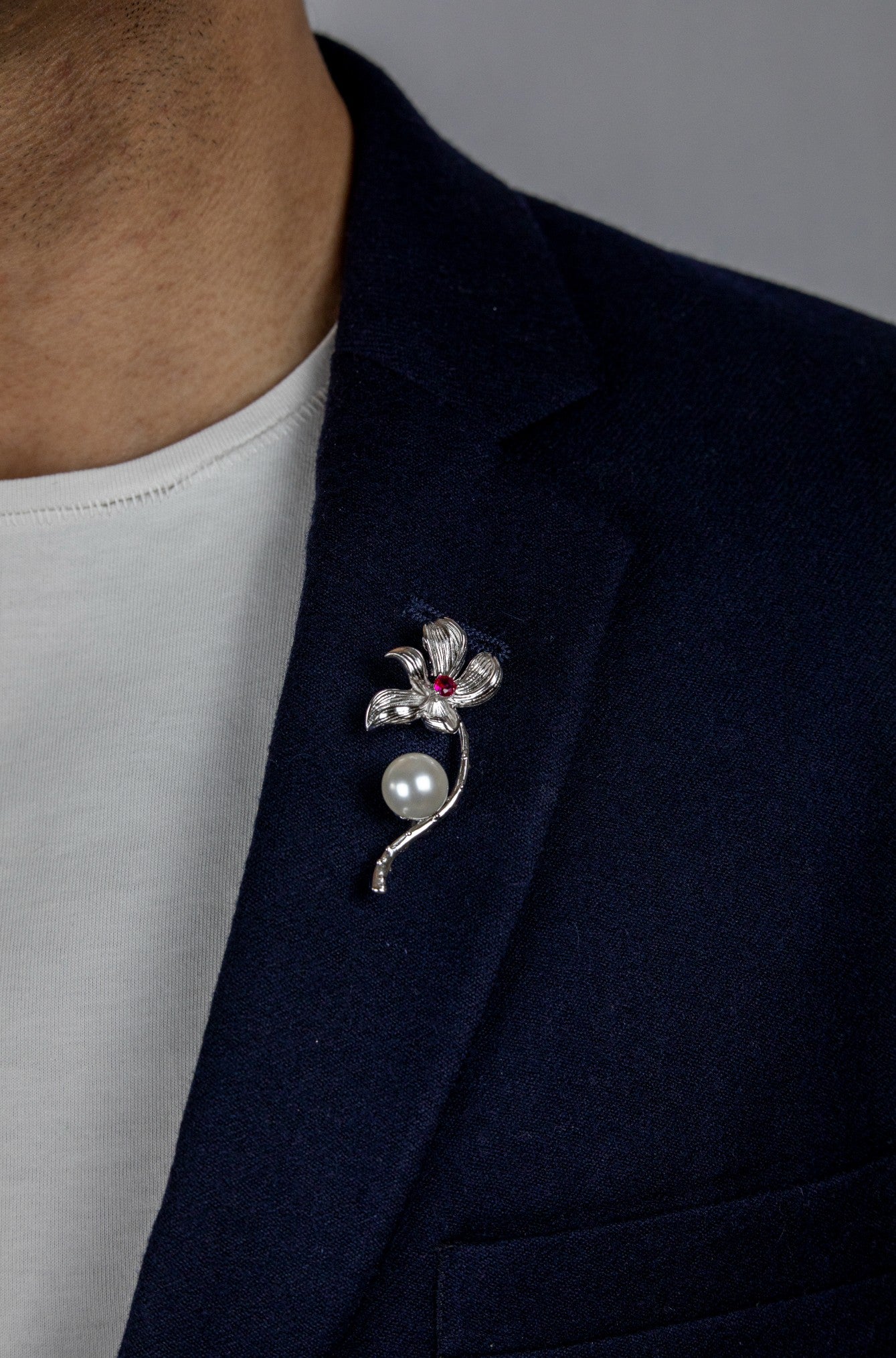 Ruby & Pearl Floral Silver Brooch - Miraura Jewels
