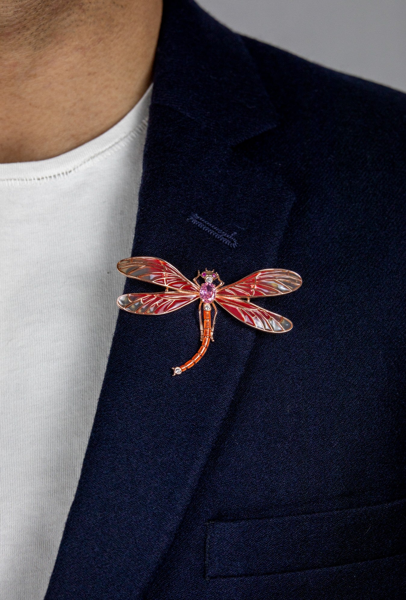 Enamel Dragonfly Rose Gold Silver Brooch - Miraura Jewels