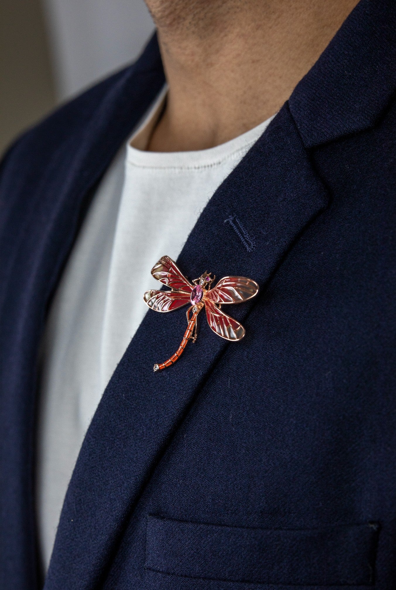 Enamel Dragonfly Rose Gold Silver Brooch - Miraura Jewels