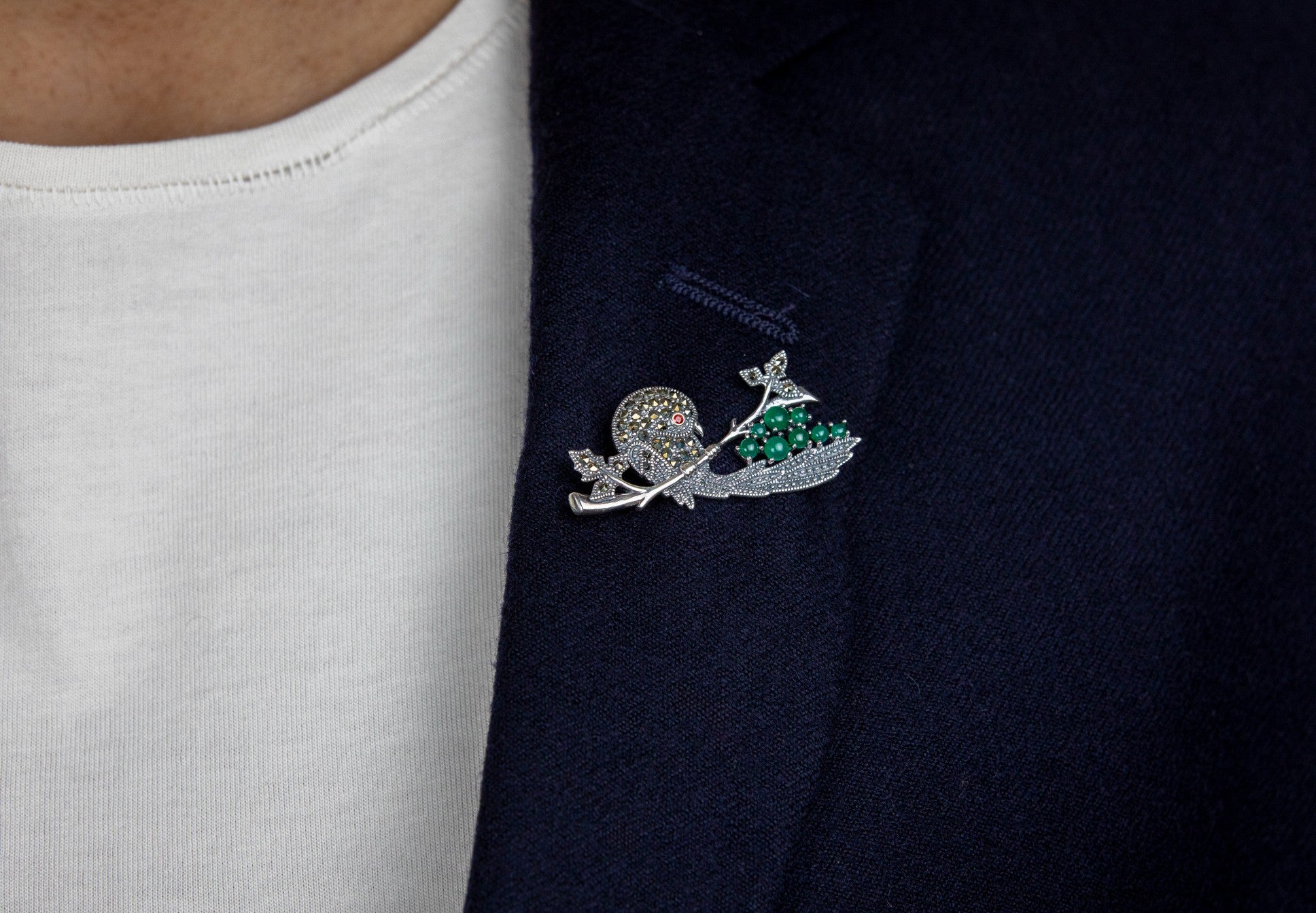 Marcasite Parrot & Emerald Green Brooch - Miraura Jewels
