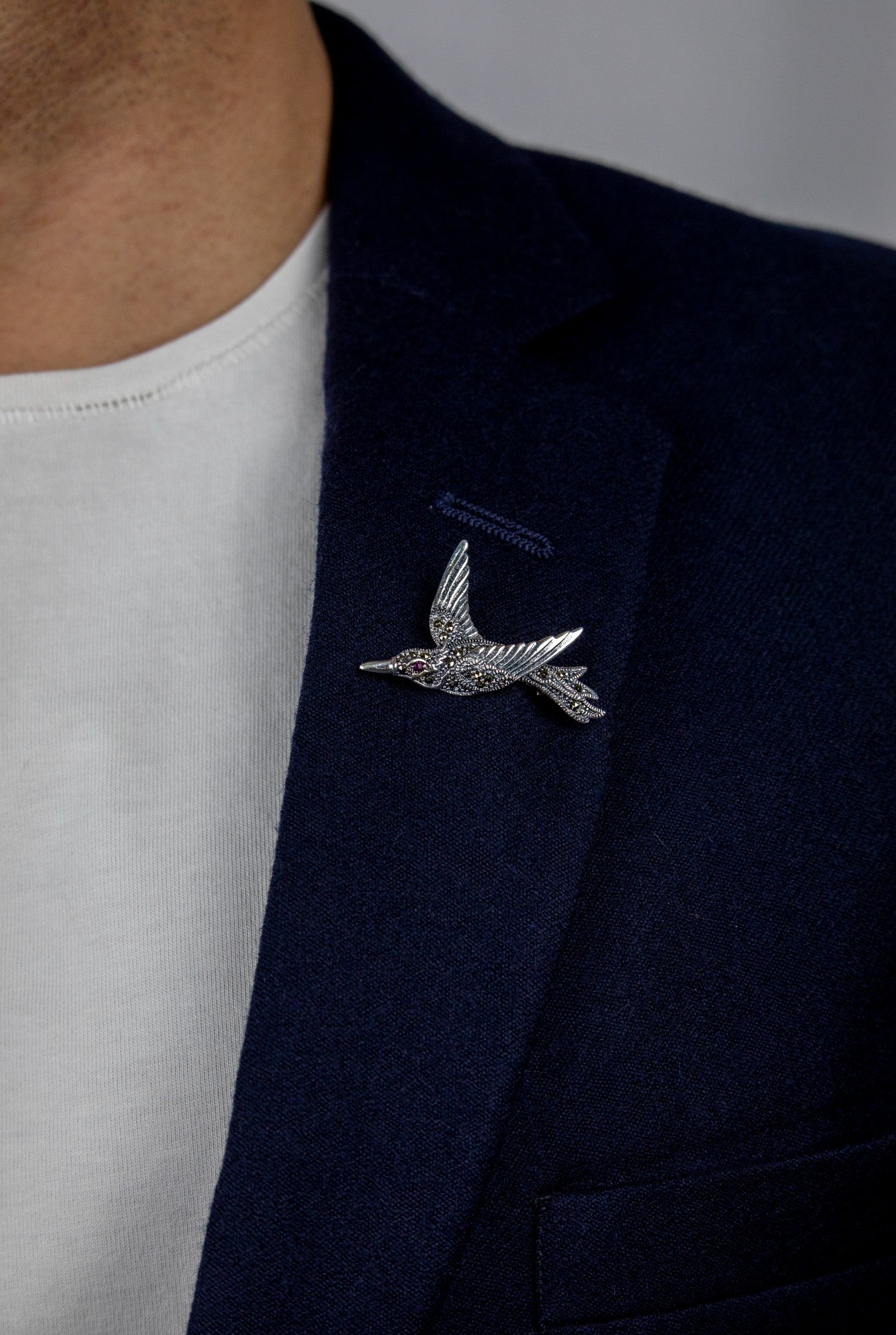 Silver Hummingbird Oxidized Brooch - Miraura Jewels