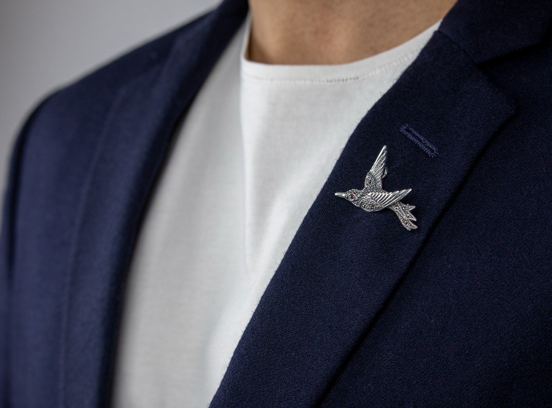 Silver Hummingbird Oxidized Brooch - Miraura Jewels