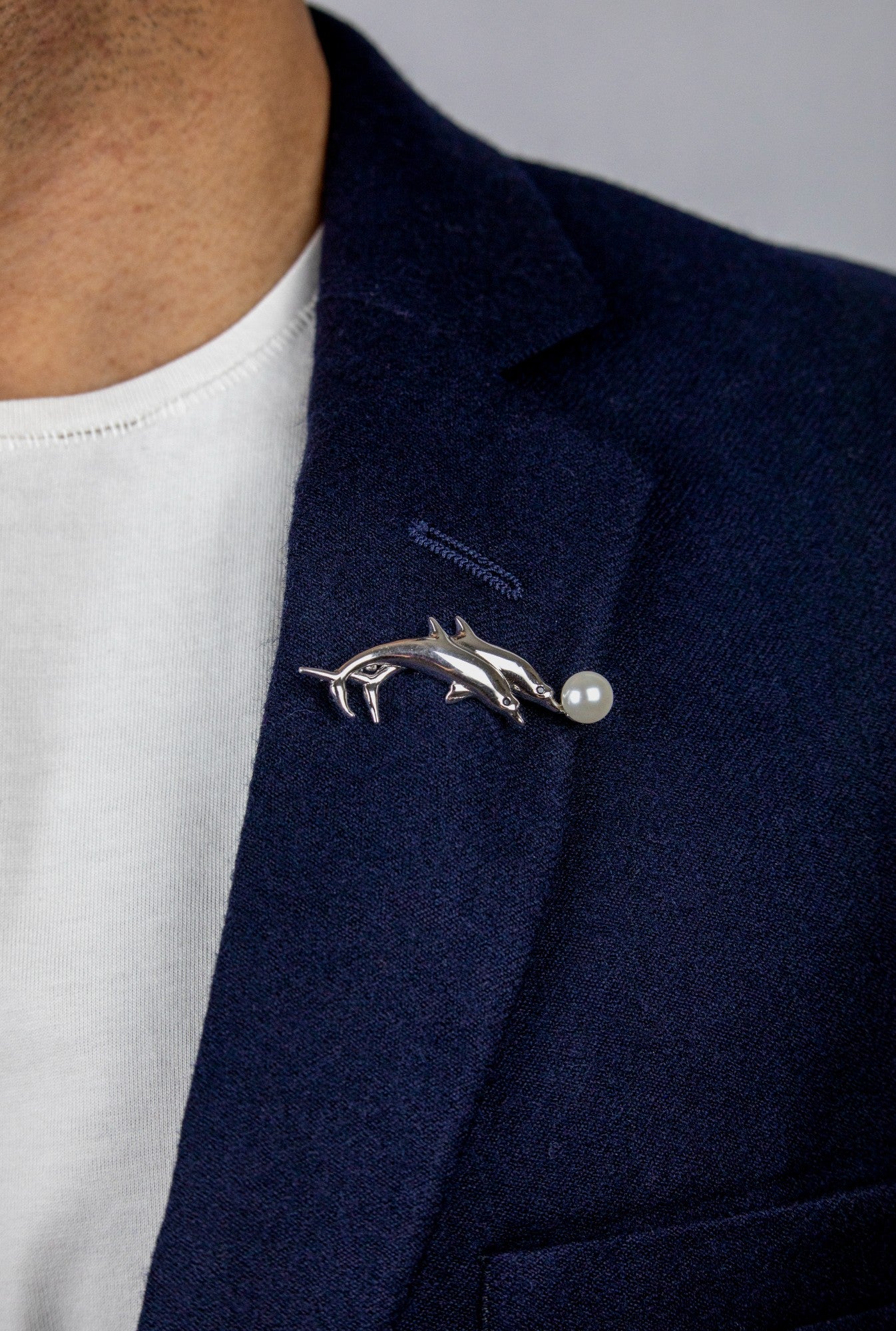 The Pearl Diver's Dolphin Silver Brooch - Miraura Jewels