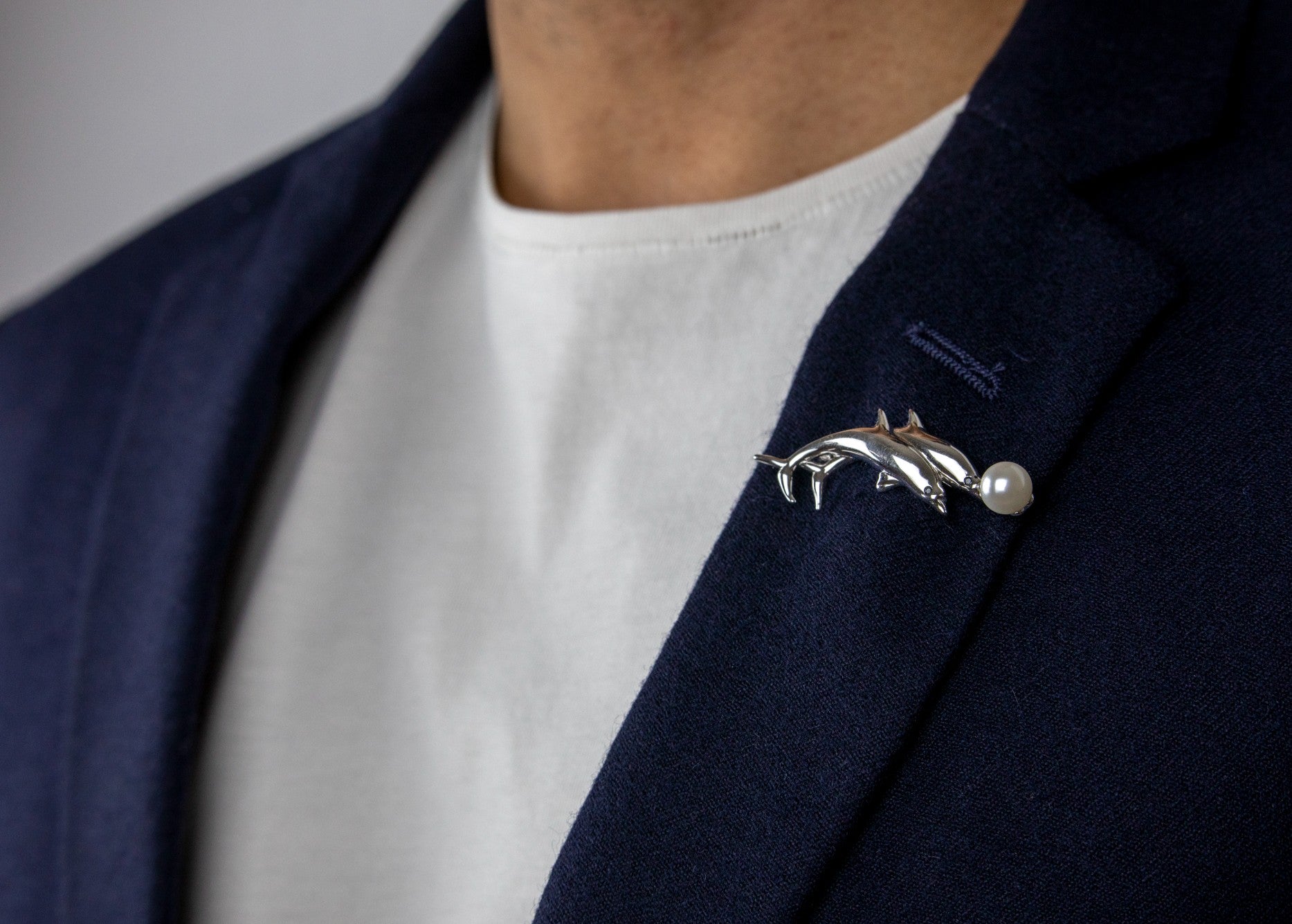 The Pearl Diver's Dolphin Silver Brooch - Miraura Jewels