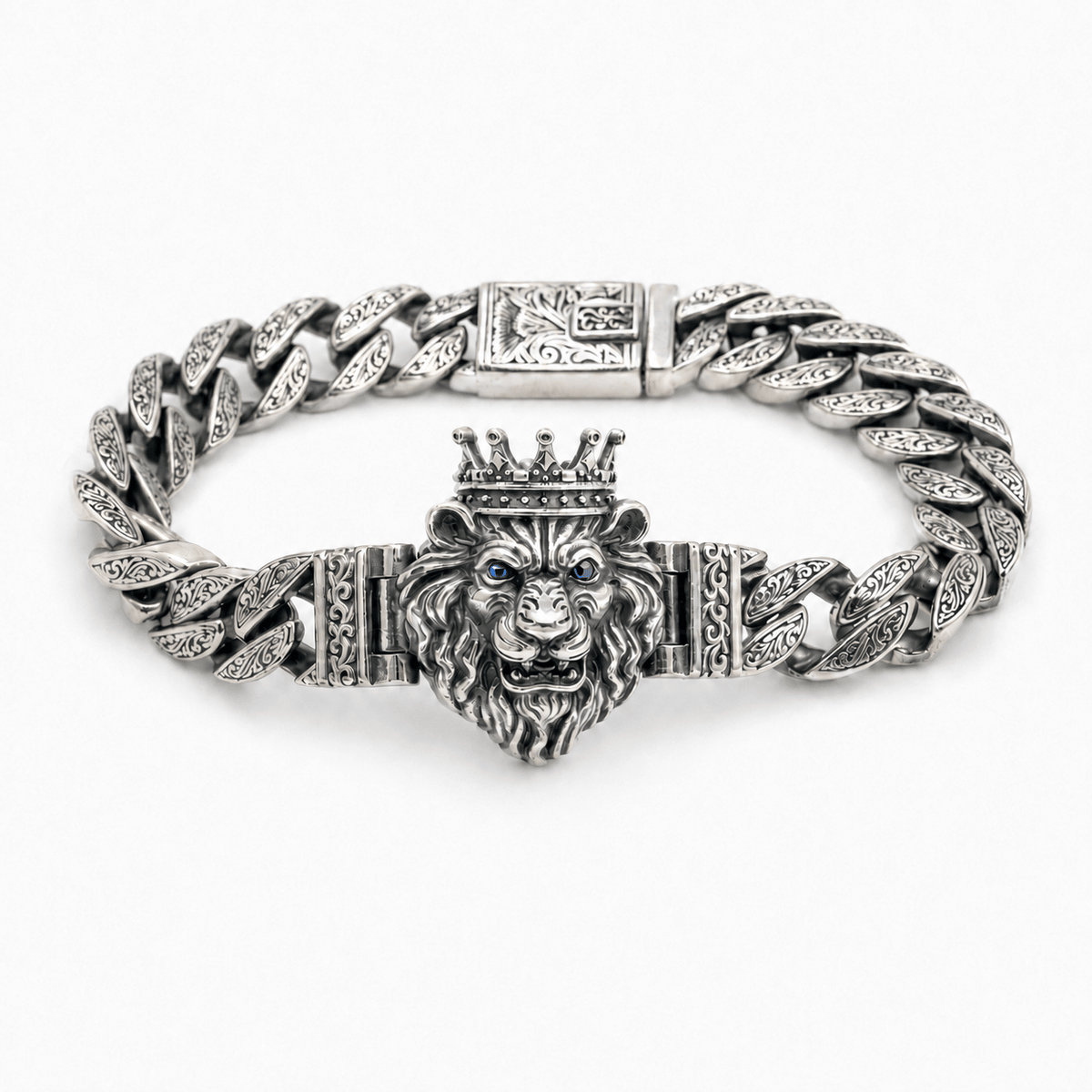 Lion Head Silver Curb Chain Bracelet by Miraura Jewels