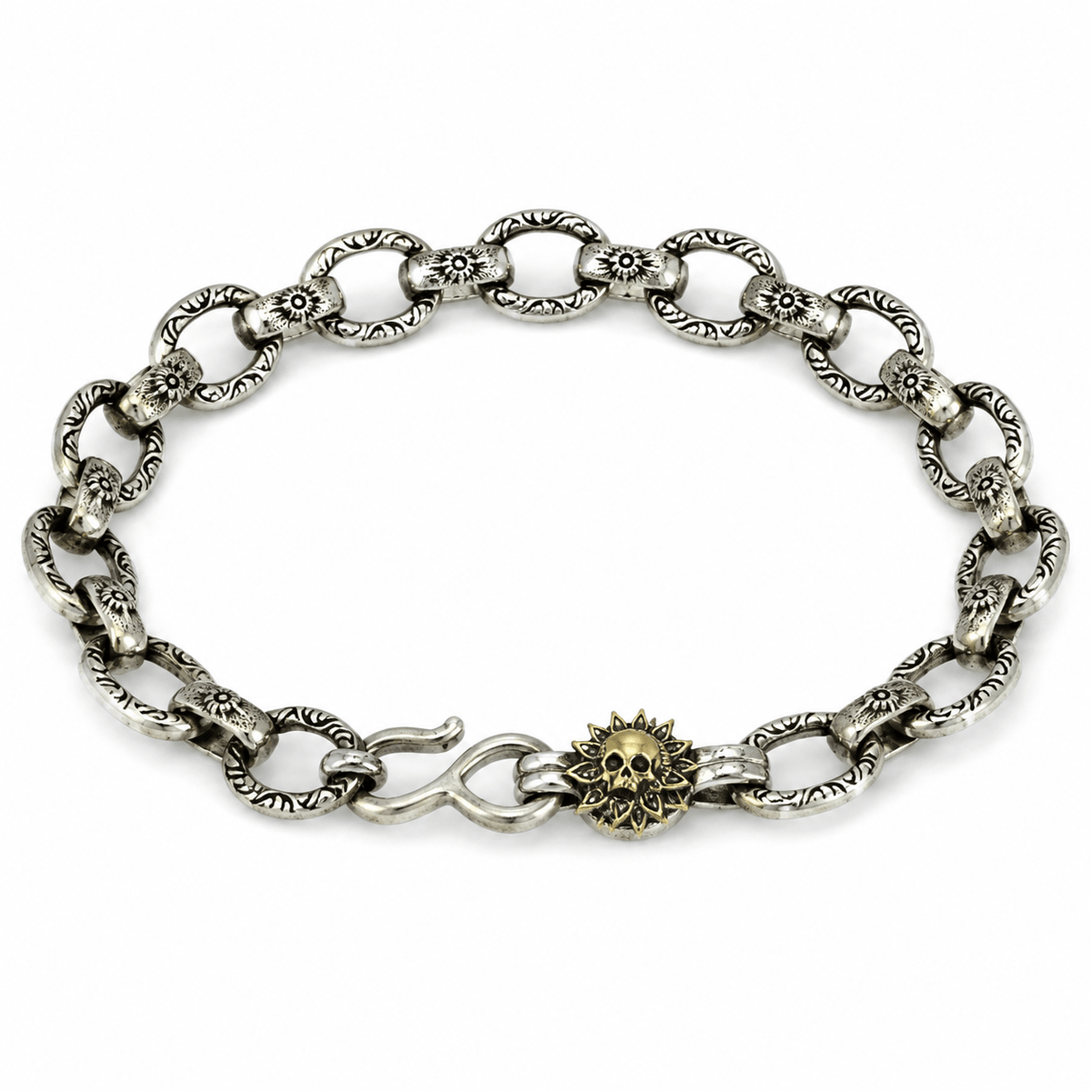 925 Sterling Silver Textured Gothic Link Bracelet - Miraura Jewels