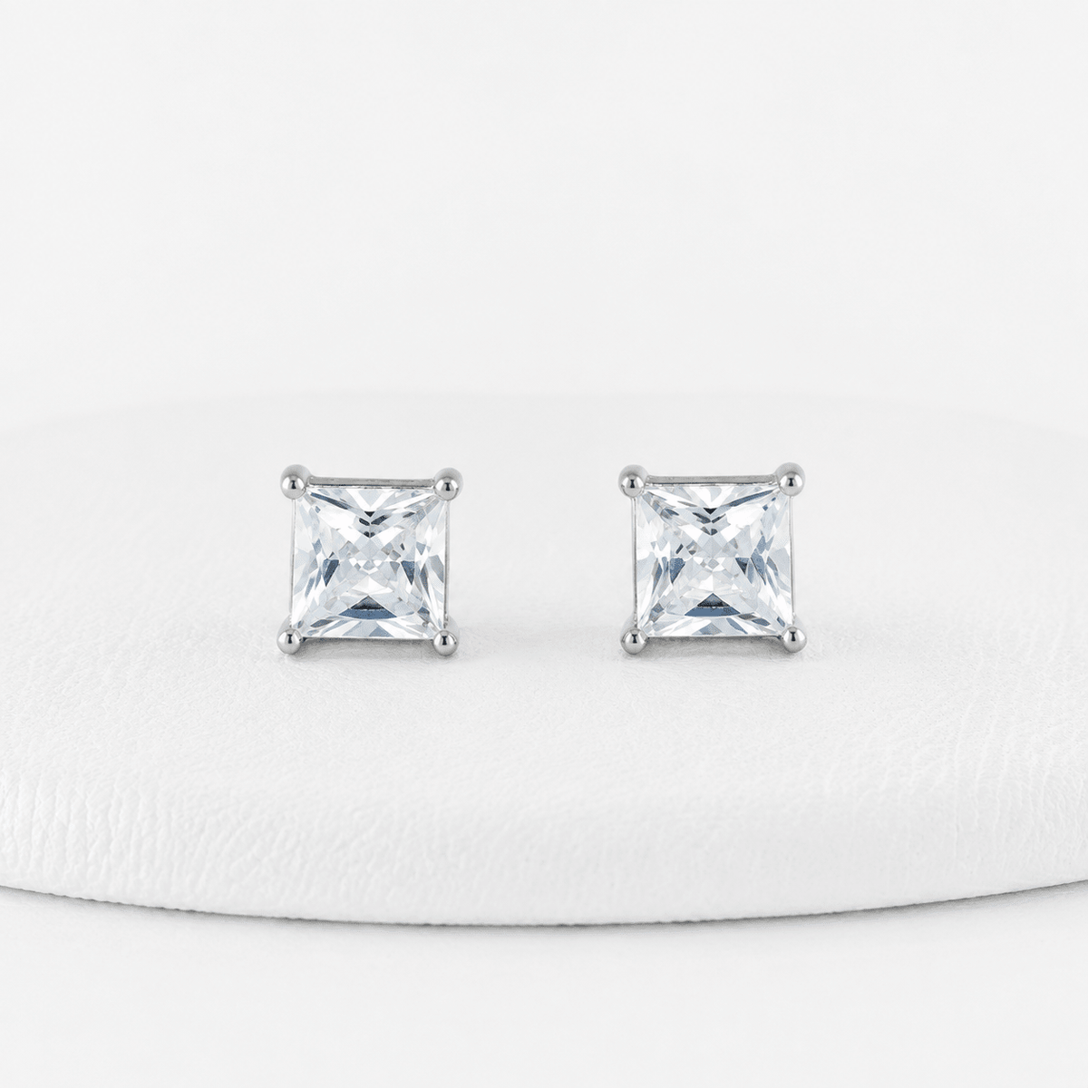 925 Silver Princess-Cut Solitaire Studs | Miraura Jewels