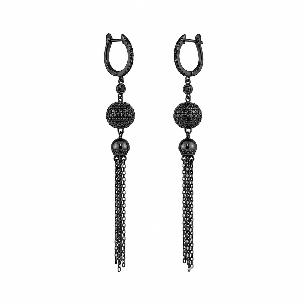 A pair of 925 Silver Black Rhodium Chain Tassel Drop Earrings | Miraura Jewels