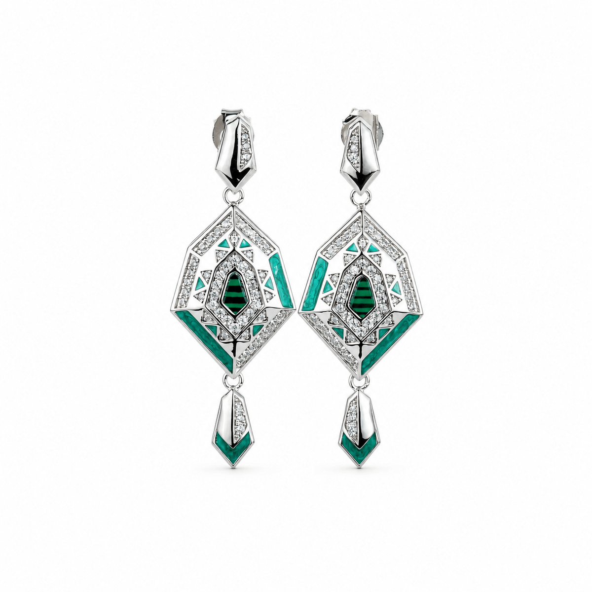 925 Silver Art Deco Enamel Earrings with Pavé Crystals | Miraura Jewels