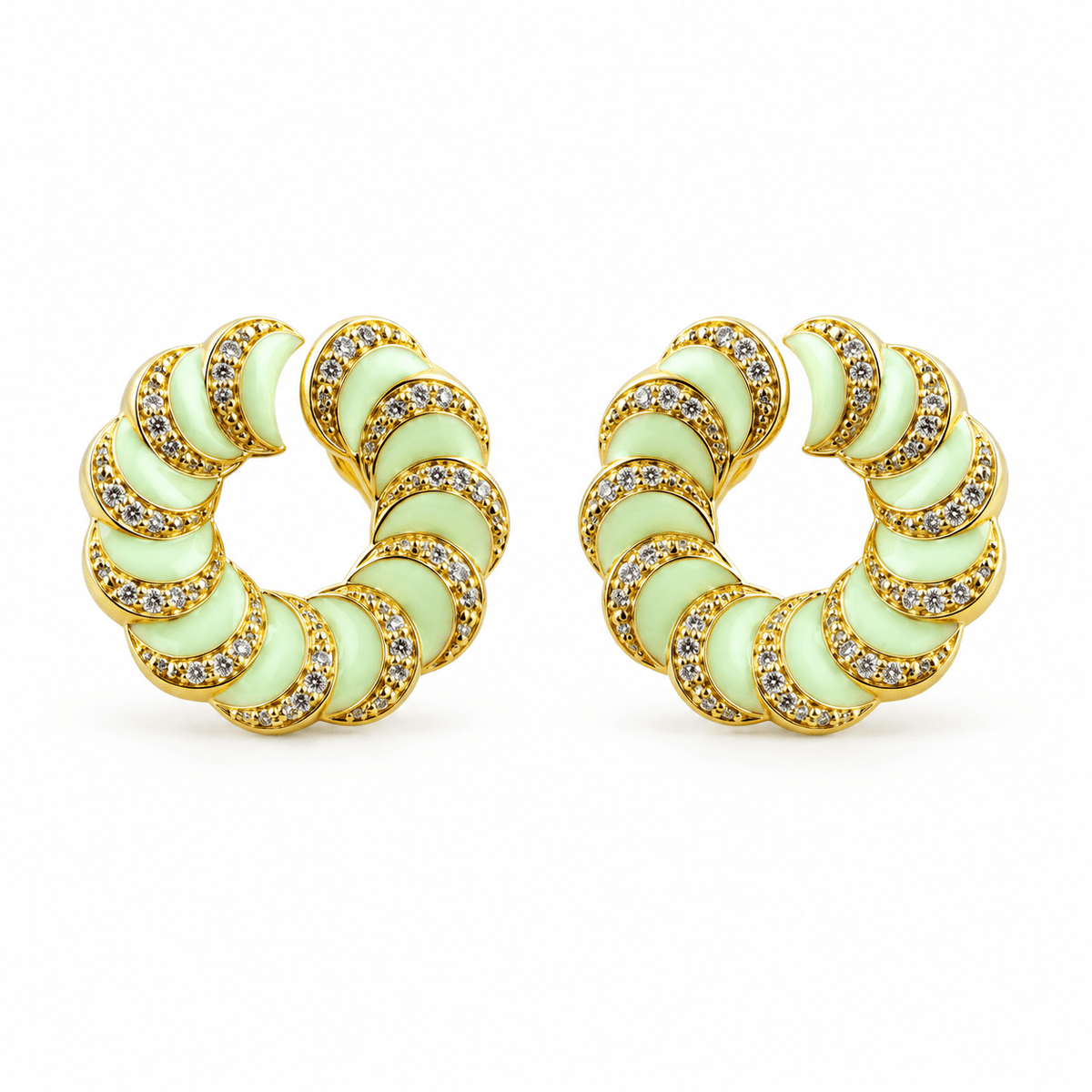 925 Silver & French Enamel Rose Gold Pavé Swirl Hoops by Miraura Jewels