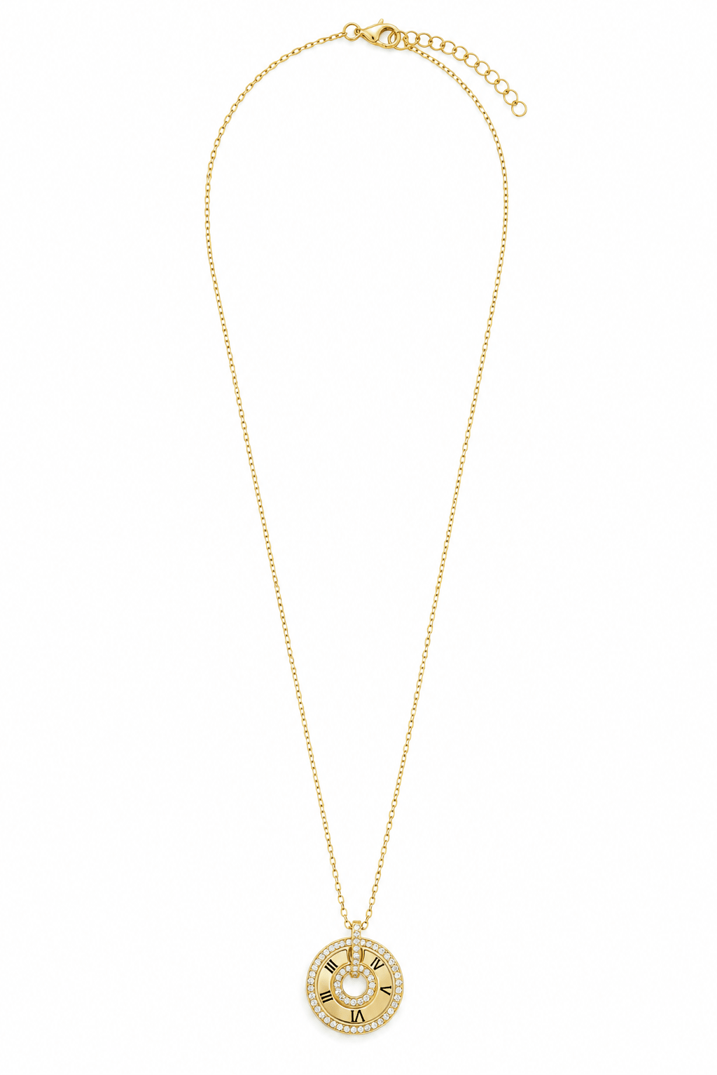 Gold Roman Clock Disc Pendant | 925 Silver by Miraura Jewels Jaipur