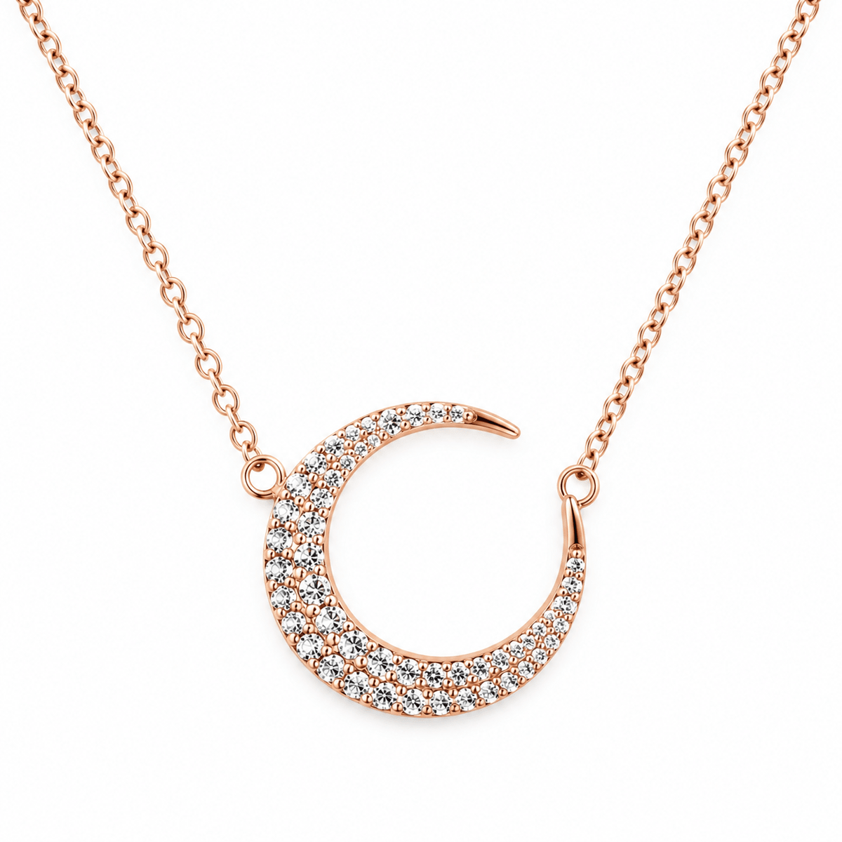 925 Silver Pave Moon Pendant in Rose Gold Polish- Miraura Jewels
