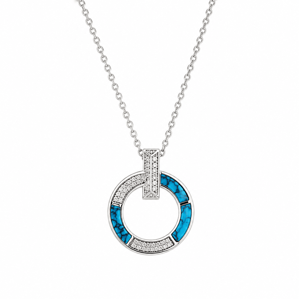 Miraura Turquoise & White Crystal Inlay Silver Pendant