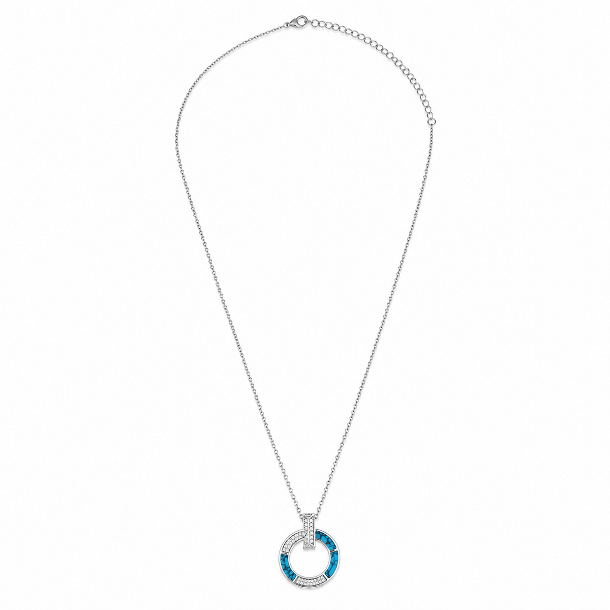 Miraura Turquoise & White Crystal Inlay Silver Pendant