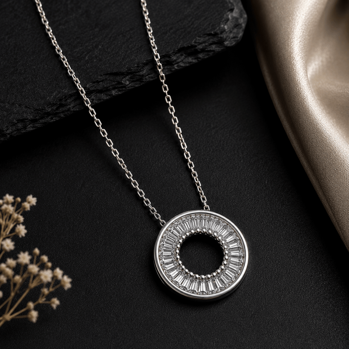 Miraura Baguette Cut Crystal Halo Chain Pendant - Miraura Jewels