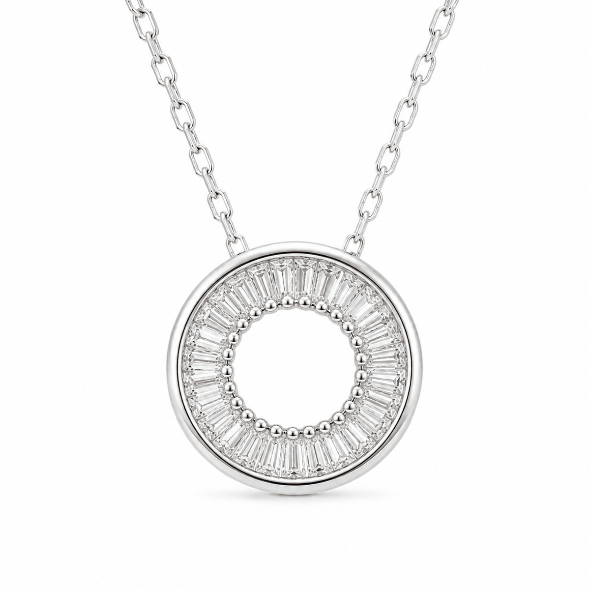 Miraura Baguette Cut Crystal Halo Chain Pendant