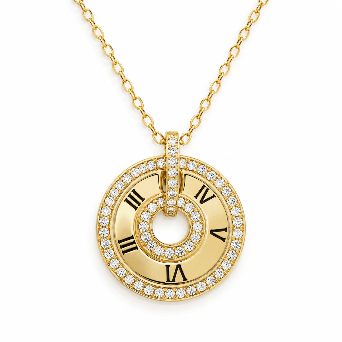 Gold Roman Clock Disc Pendant | 925 Silver by Miraura Jewels Jaipur