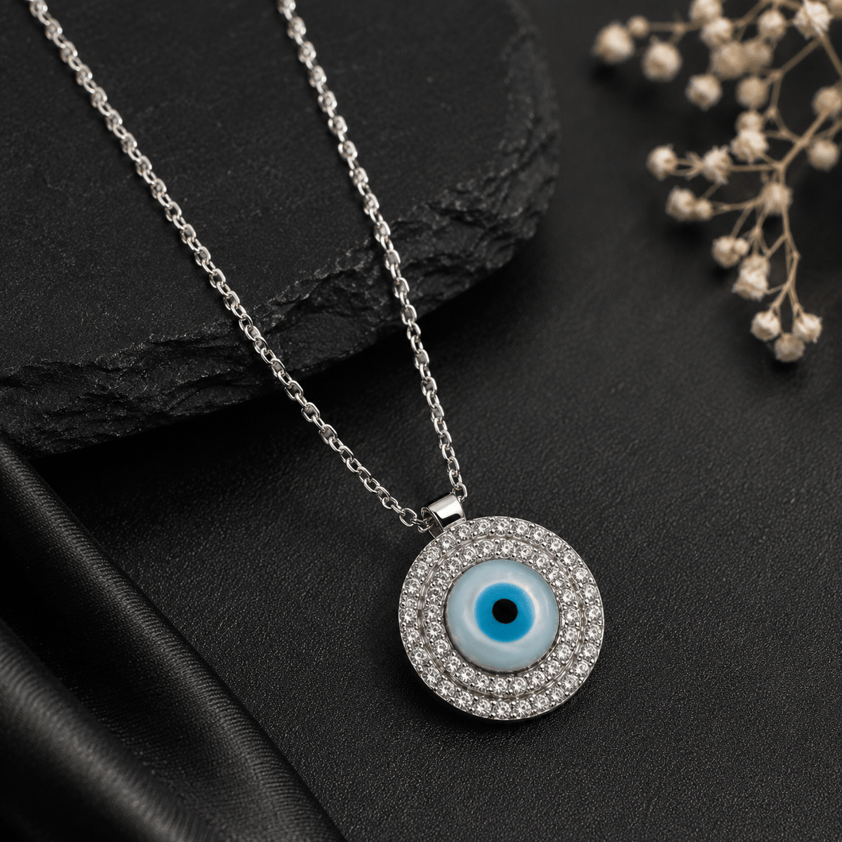 A 925 Silver CZ Evil Eye Pendant by Miraura Jewels, Jaipur.