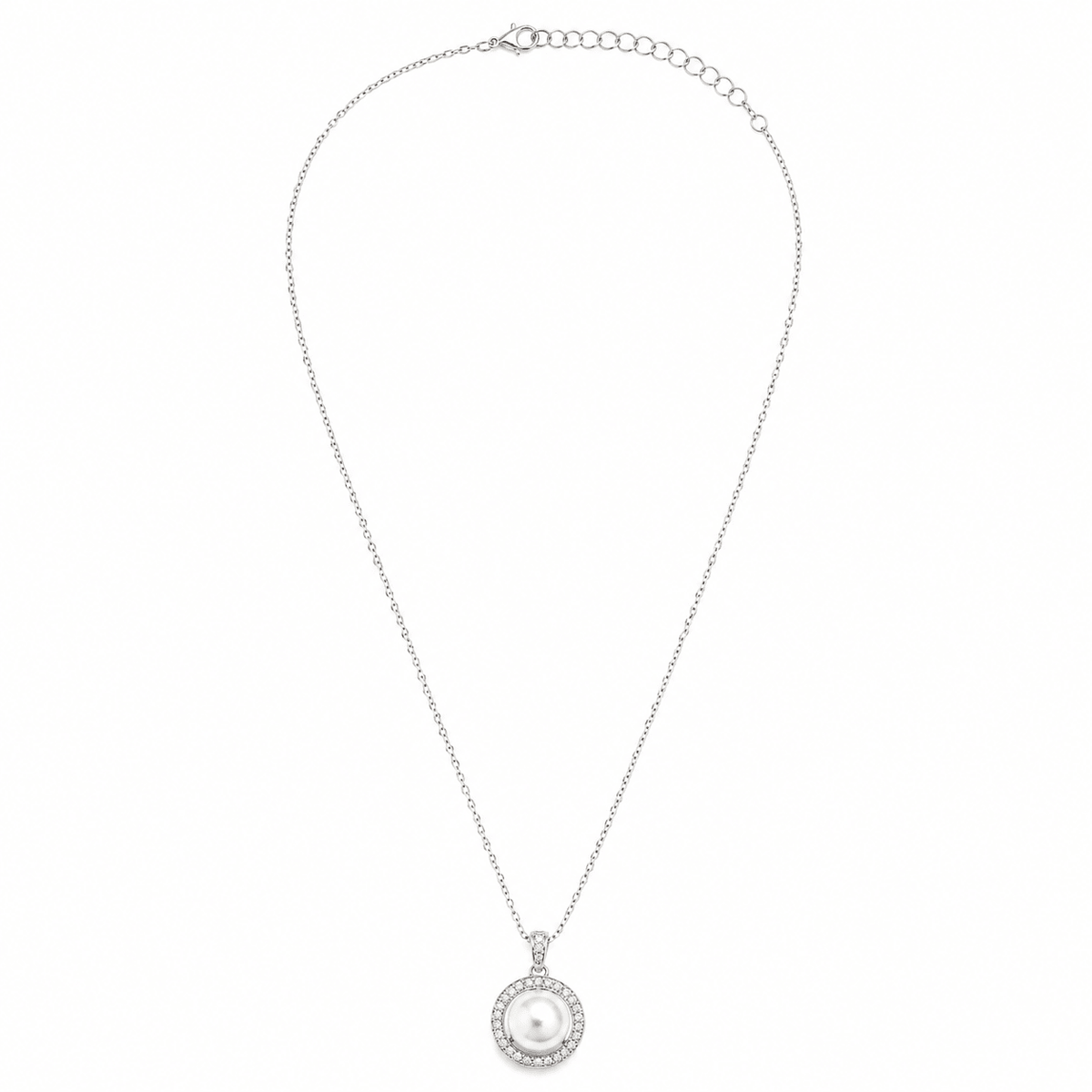 Miraura Pearl & Sparkling Crystal Halo Silver Pendant