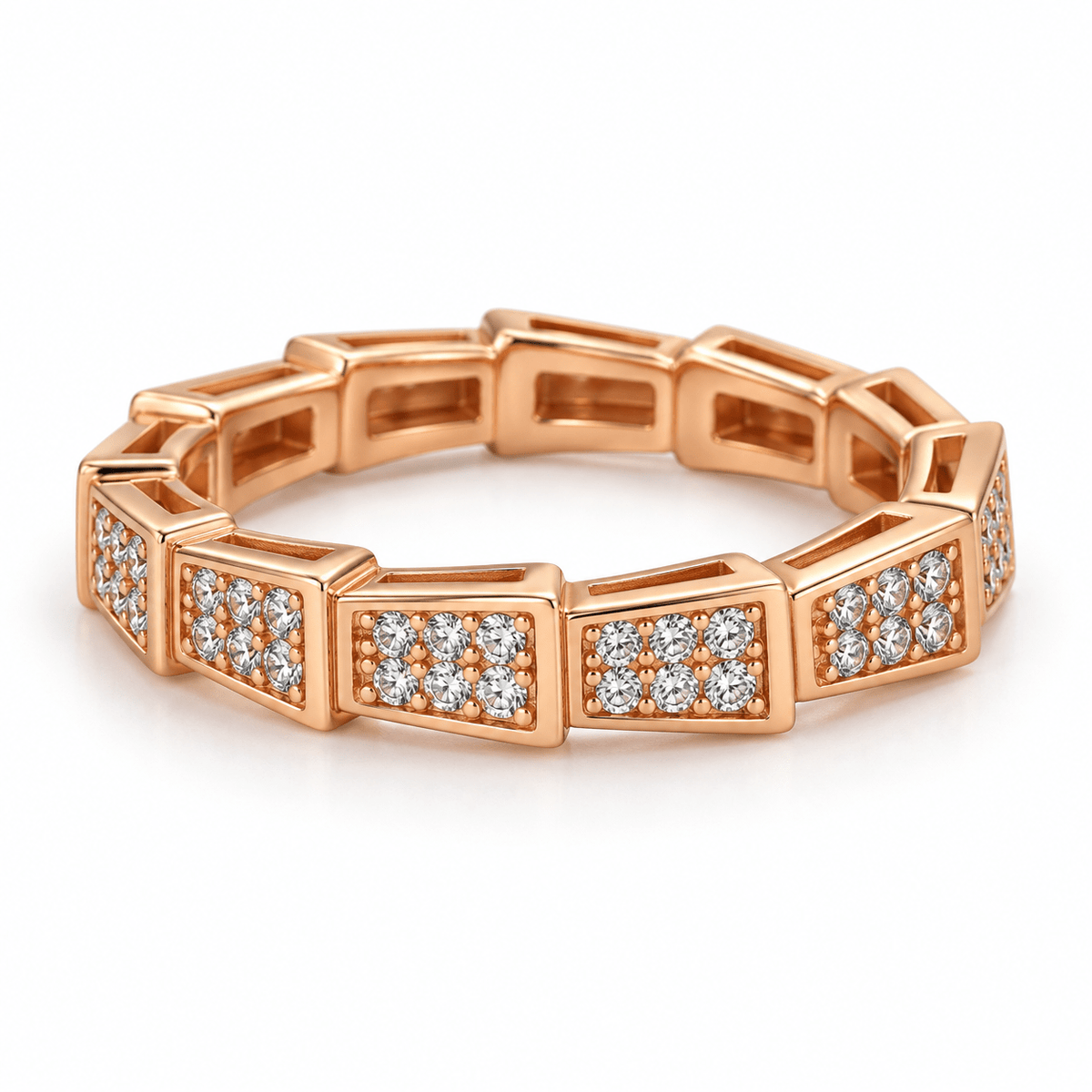 Rose Gold CZ Segment Band | 925 Silver Geometric Pave Ring by Miraura Jewels