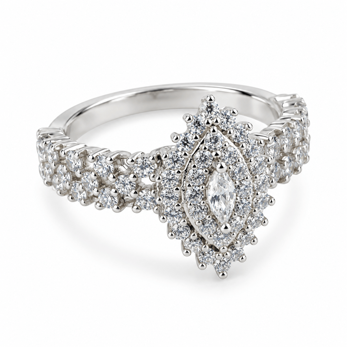 925 Silver Dazzling Marquise Halo Statement Ring by Miraura Jewels