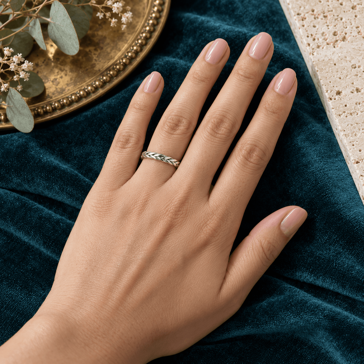 Slim Patterned 925 Sterling Silver Band