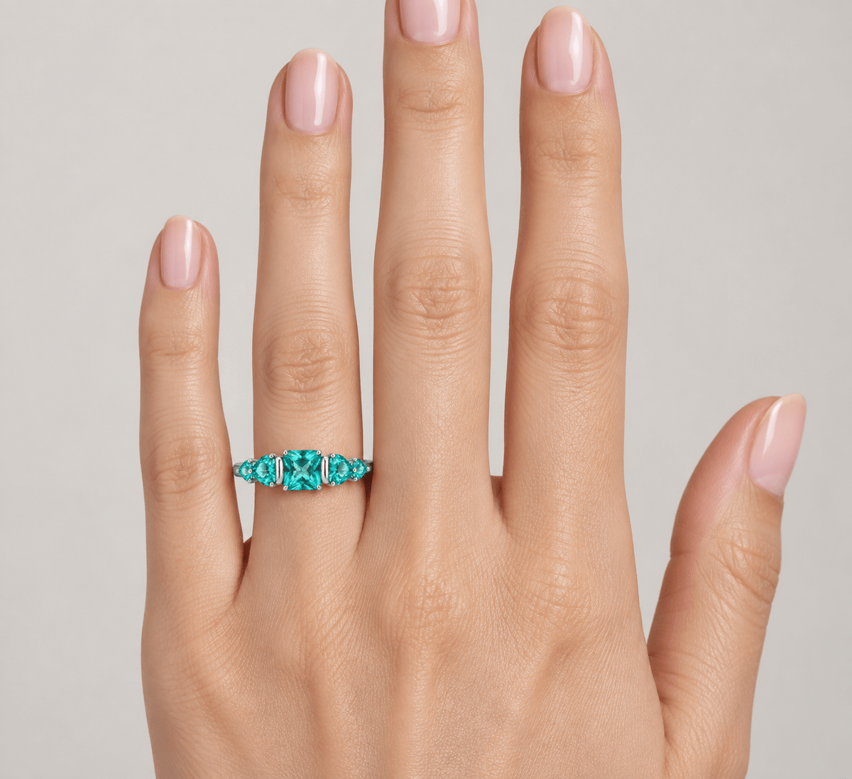 925 Sterling Silver Five-Stone Sea Blue CZ Ring by Miraura Jewels