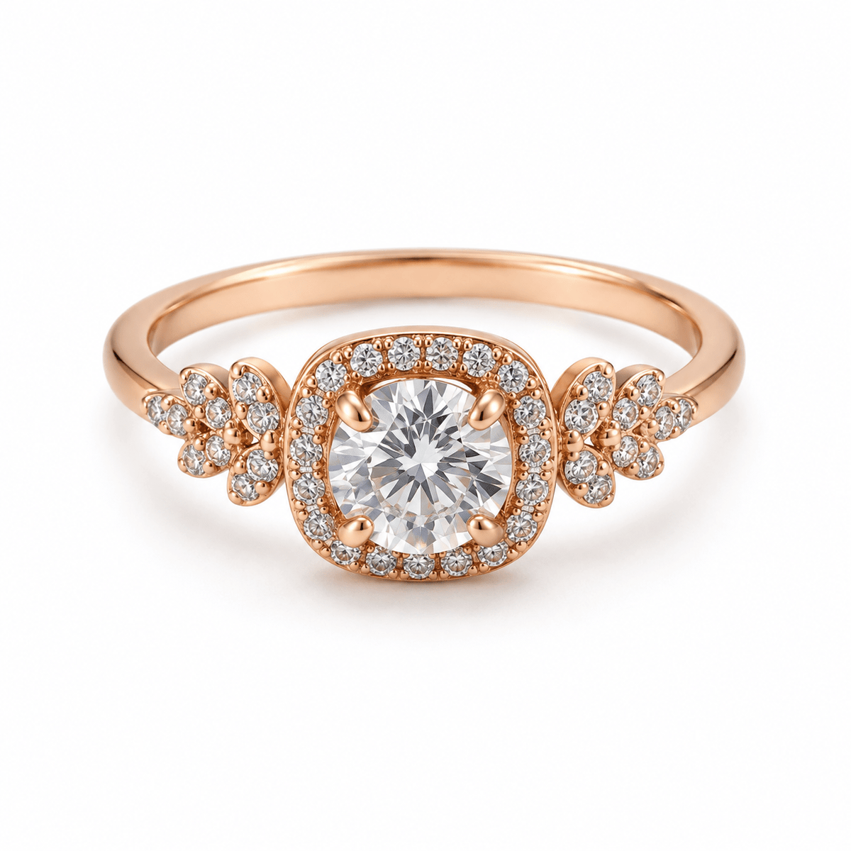 Rose Gold Solitaire Accent 925 Silver Ring