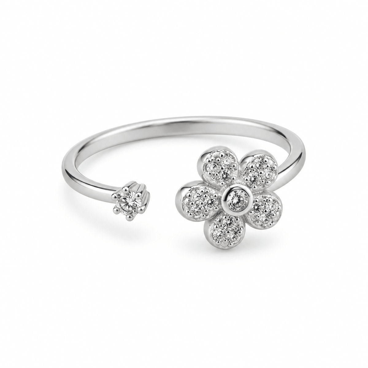 925 Sterling Silver Adjustable Clover Band Ring with CZ by Miraura Jewels