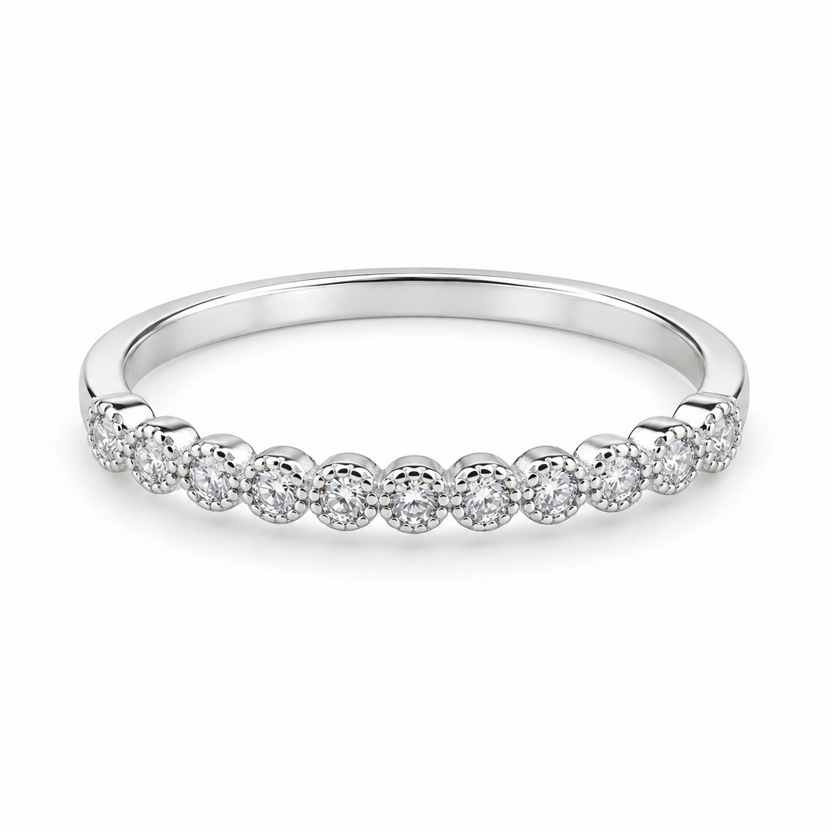 925 Sterling Silver Half Eternity Wedding Band with Round Stones by Miraura Jewels