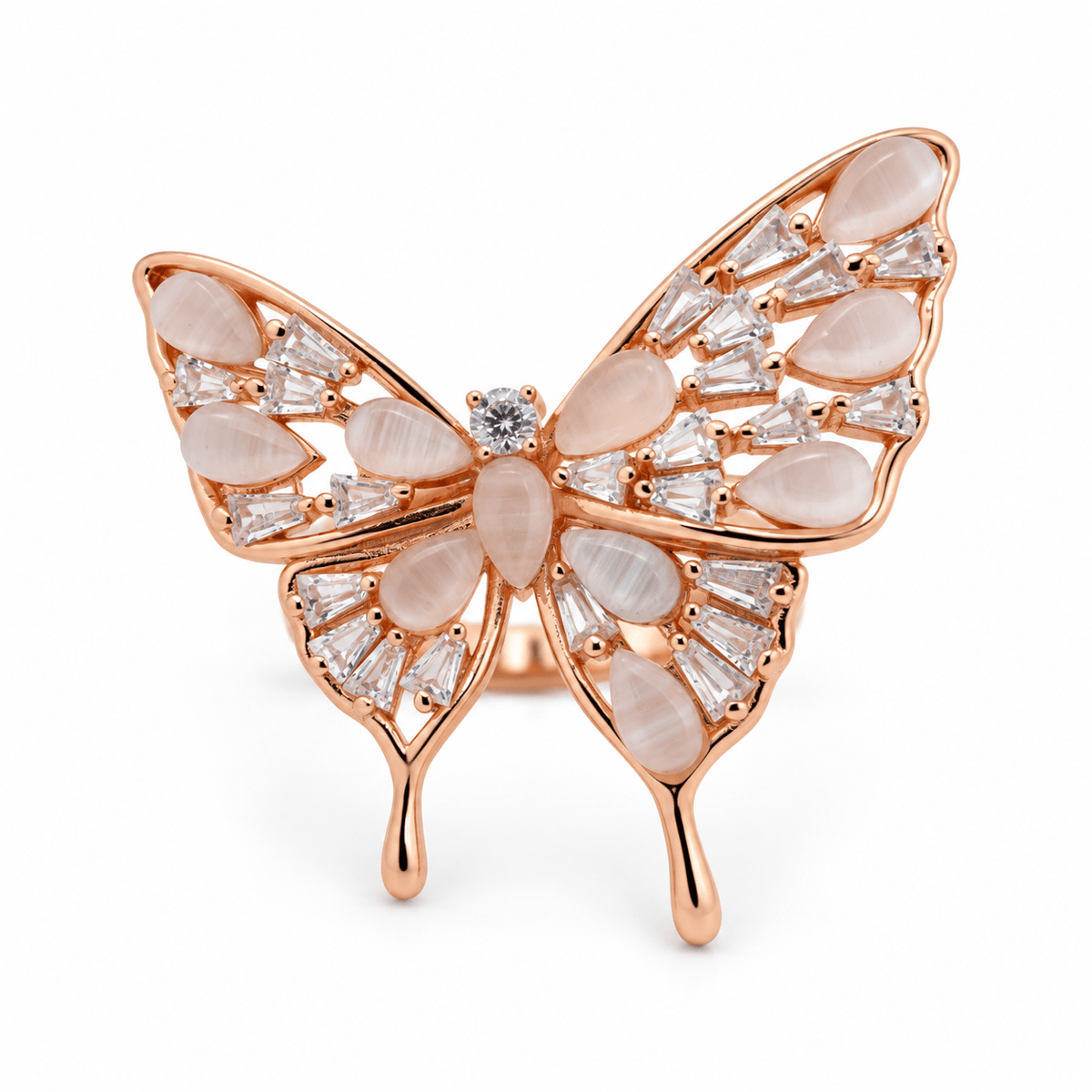 925 Sterling Silver Polished Stone Butterfly Ring | Rose Gold Plated