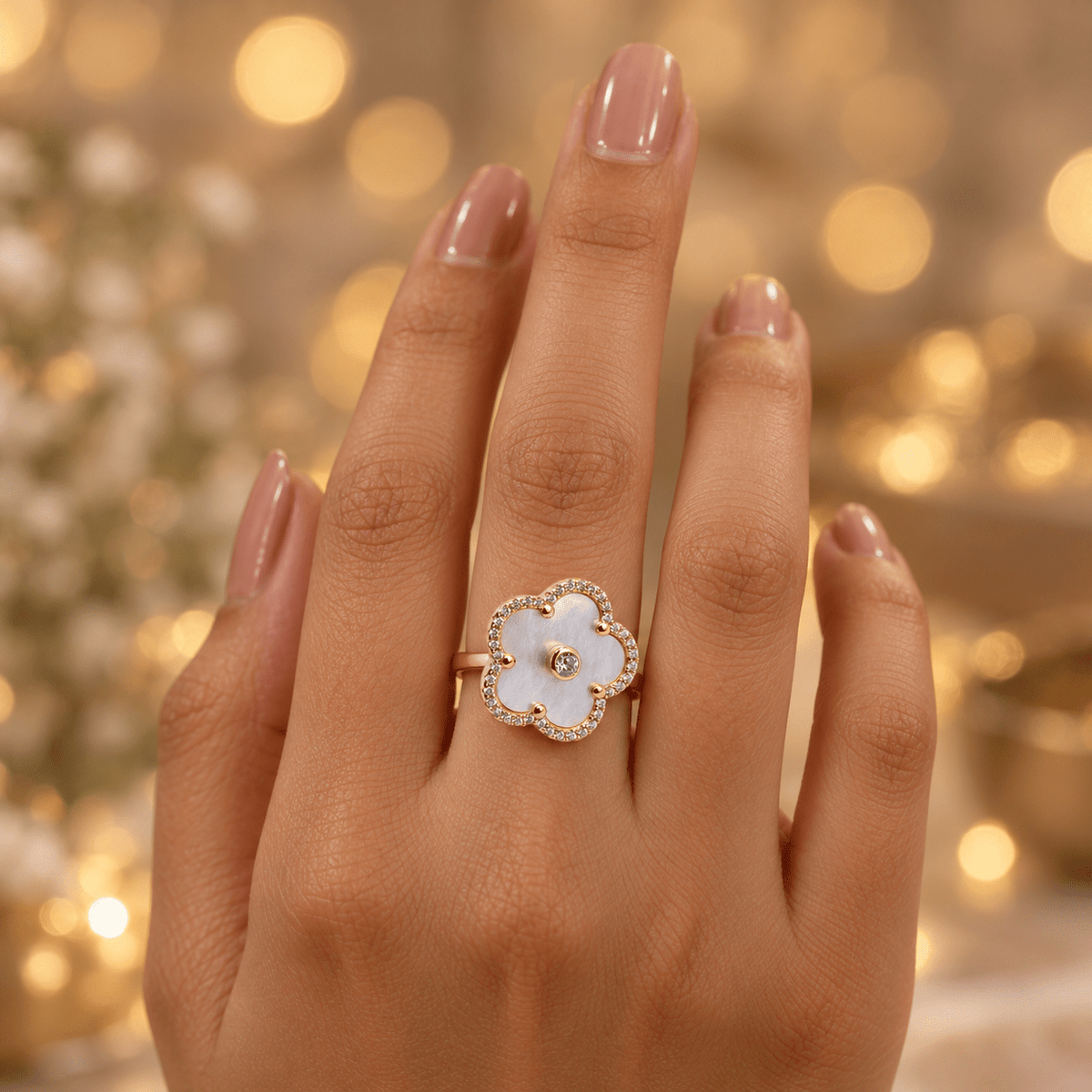 White Enamel 925 Silver Clover Ring - Miraura Jewels