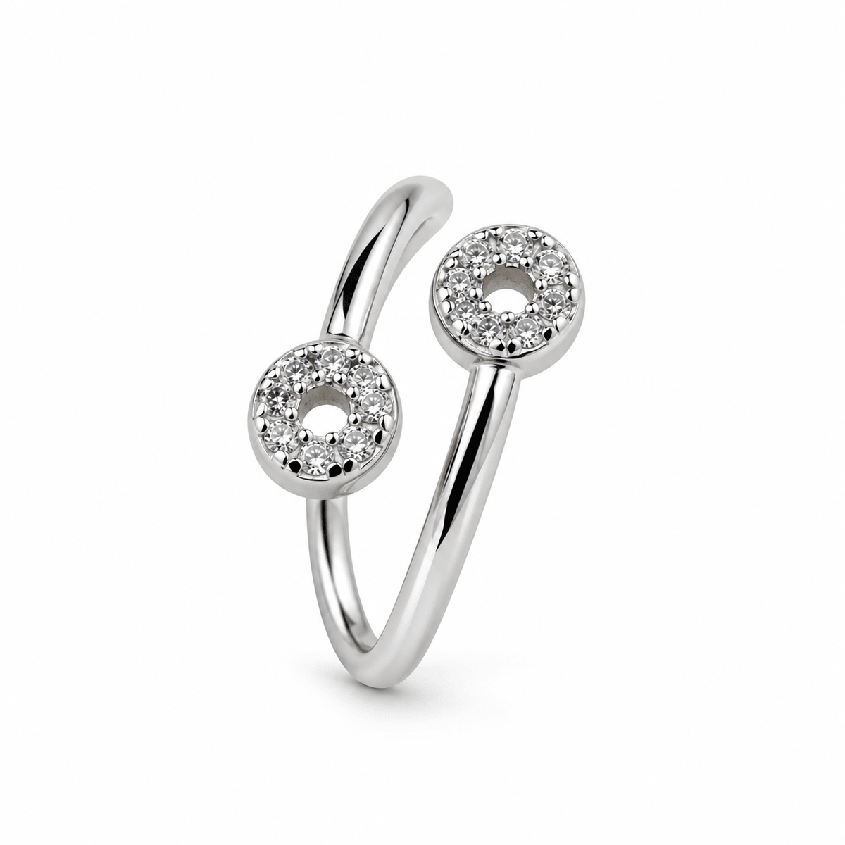 925 Sterling Silver Minimalist Bypass Ring with CZ Stones