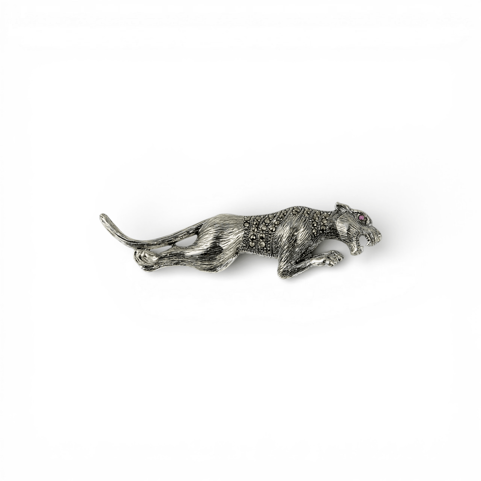 Oxidized Silver Crouching Panther Brooch - Miraura Jewels