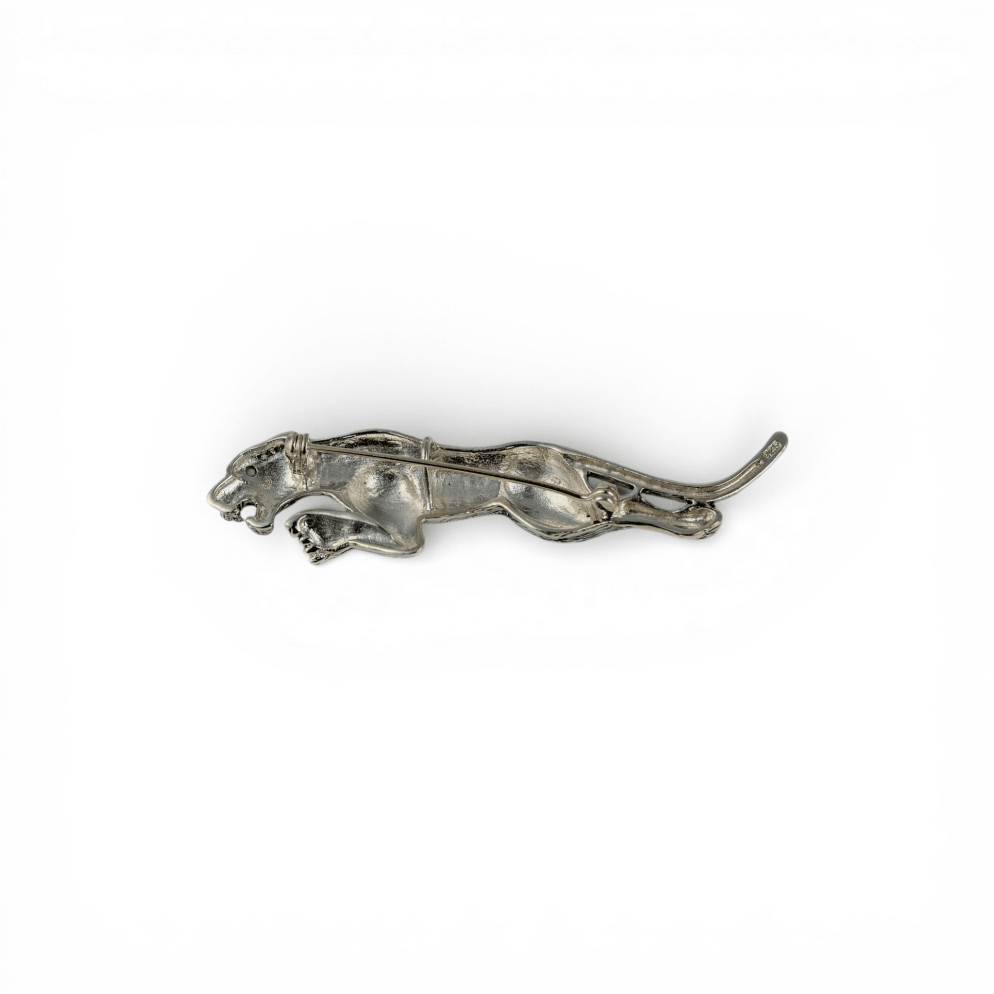 Oxidized Silver Crouching Panther Brooch - Miraura Jewels