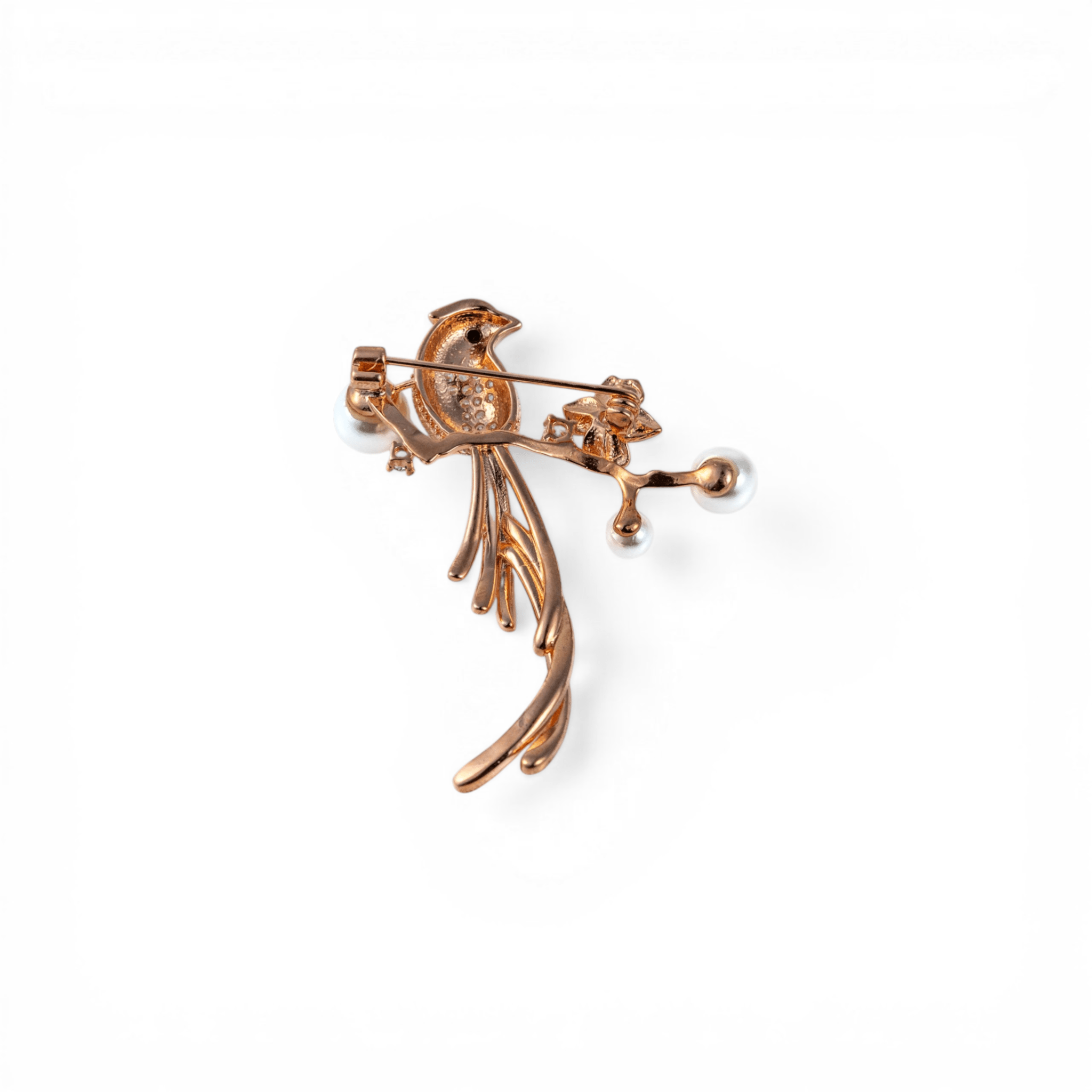 Rose Gold Bird & Pearl Floral Brooch - Miraura Jewels